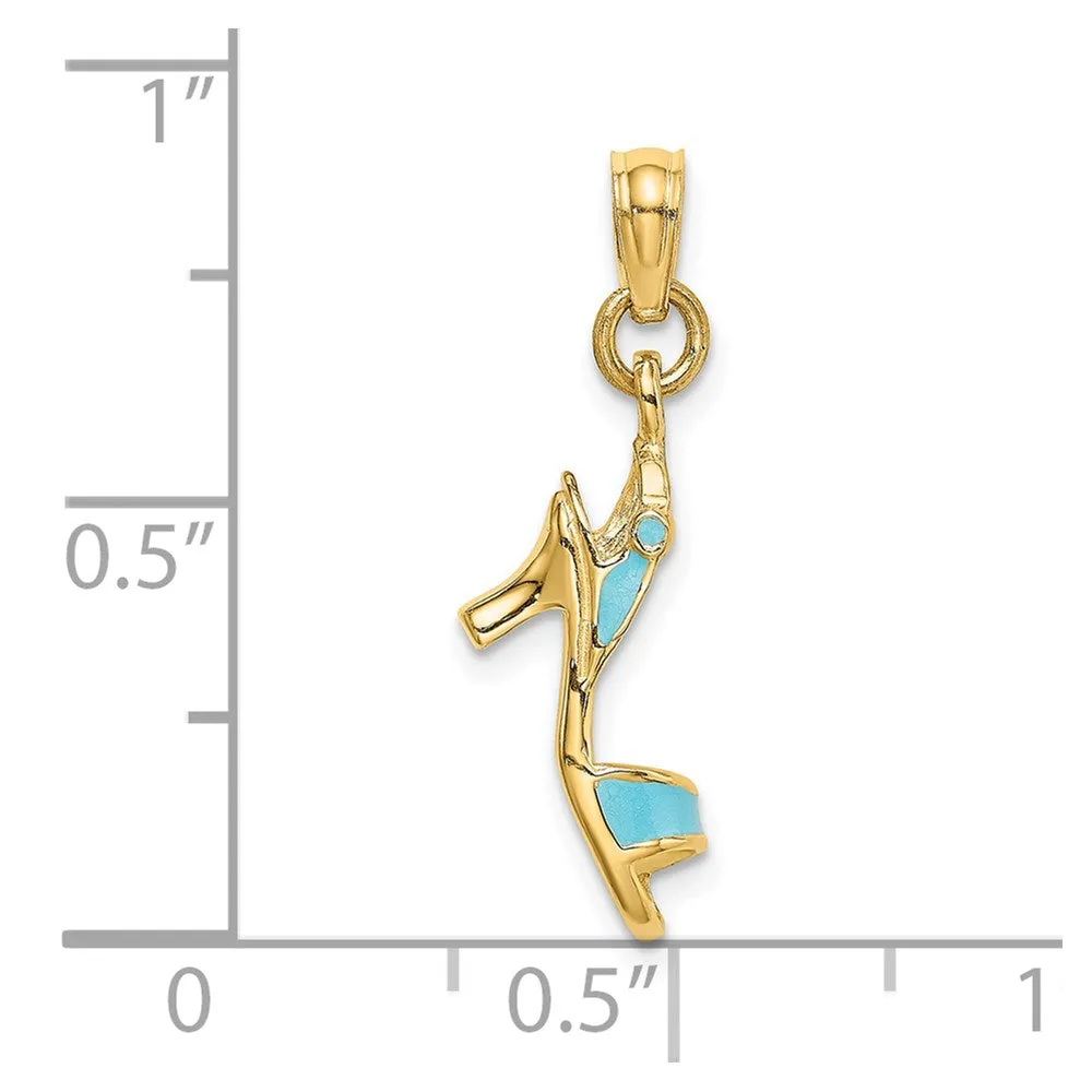 14K 3-D Aqua Enamel Open Toe High Heel Charm
