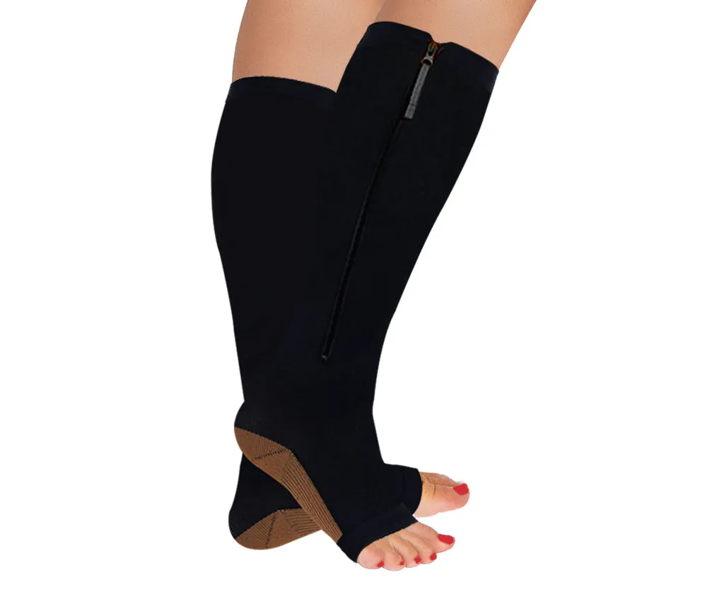 3-Pairs : Knee-High Open-Toe Copper-Infused Socks