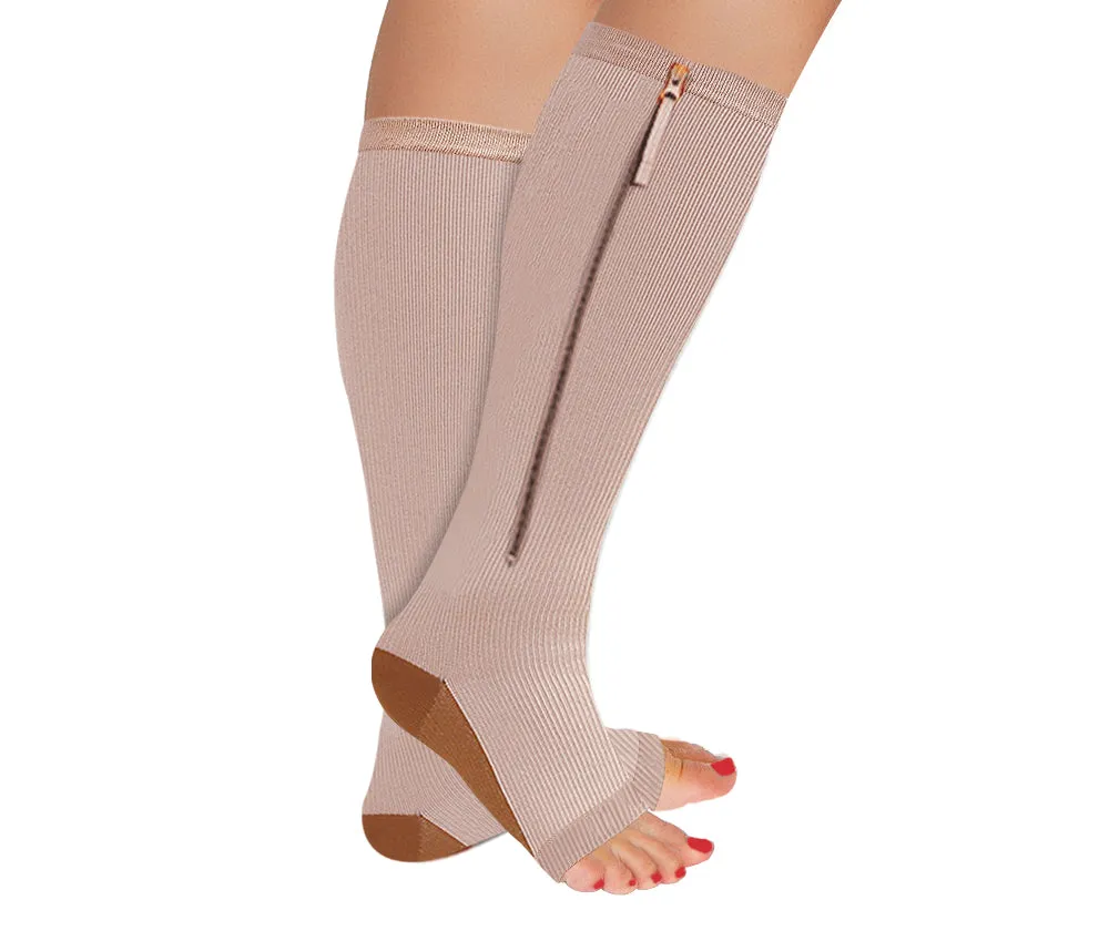 3-Pairs : Knee-High Open-Toe Copper-Infused Socks