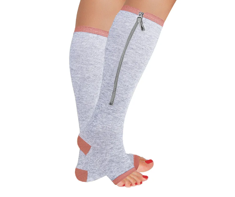 3-Pairs : Knee-High Open-Toe Copper-Infused Socks