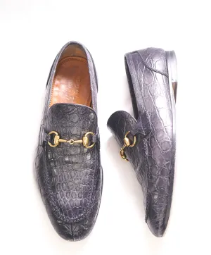 $4,100 GUCCI - "JORDAAN" Gray/Gold *CROCODILE* Horsebit Leather Loafers - 8.5US (8G)