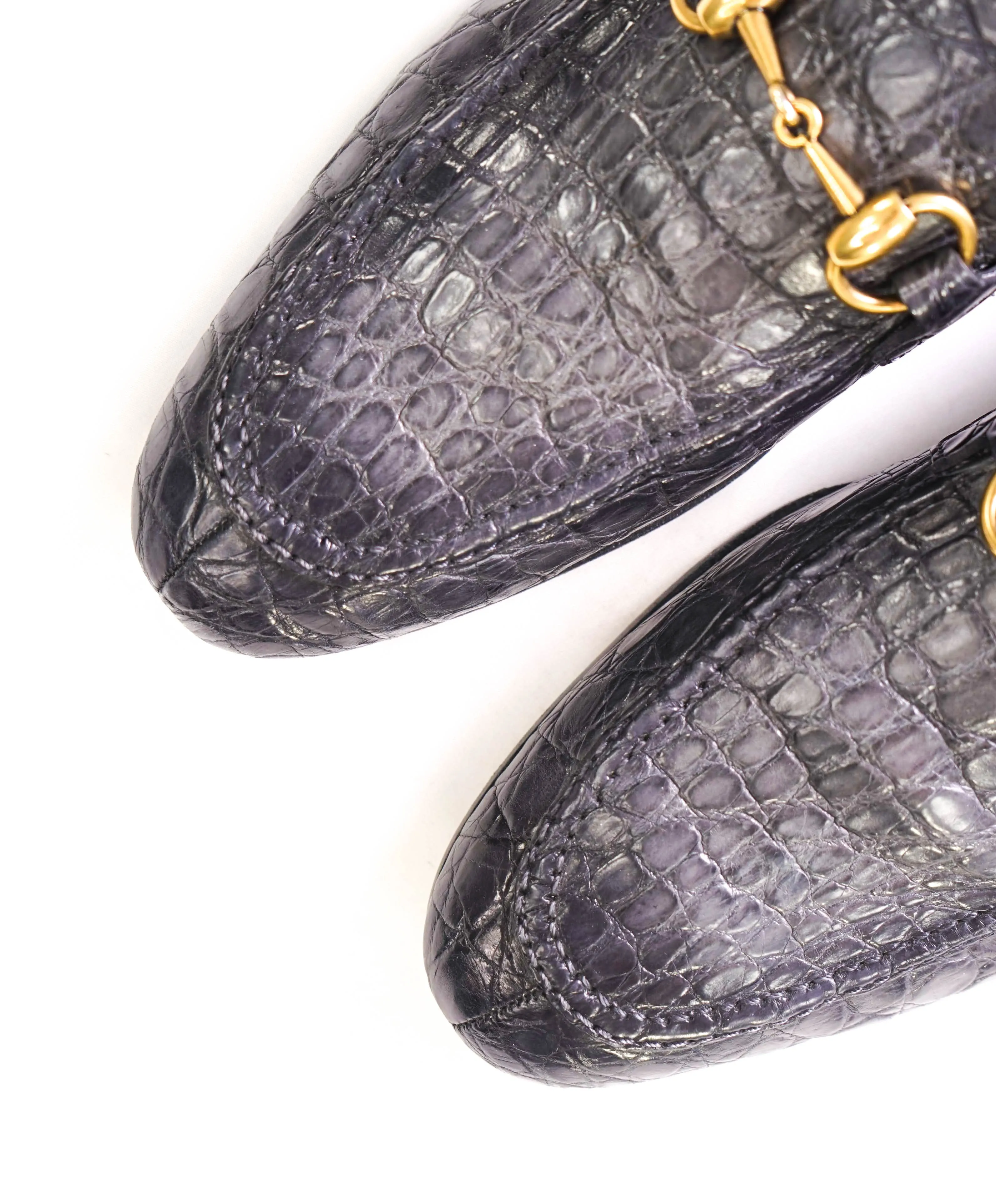 $4,100 GUCCI - "JORDAAN" Gray/Gold *CROCODILE* Horsebit Leather Loafers - 8.5US (8G)