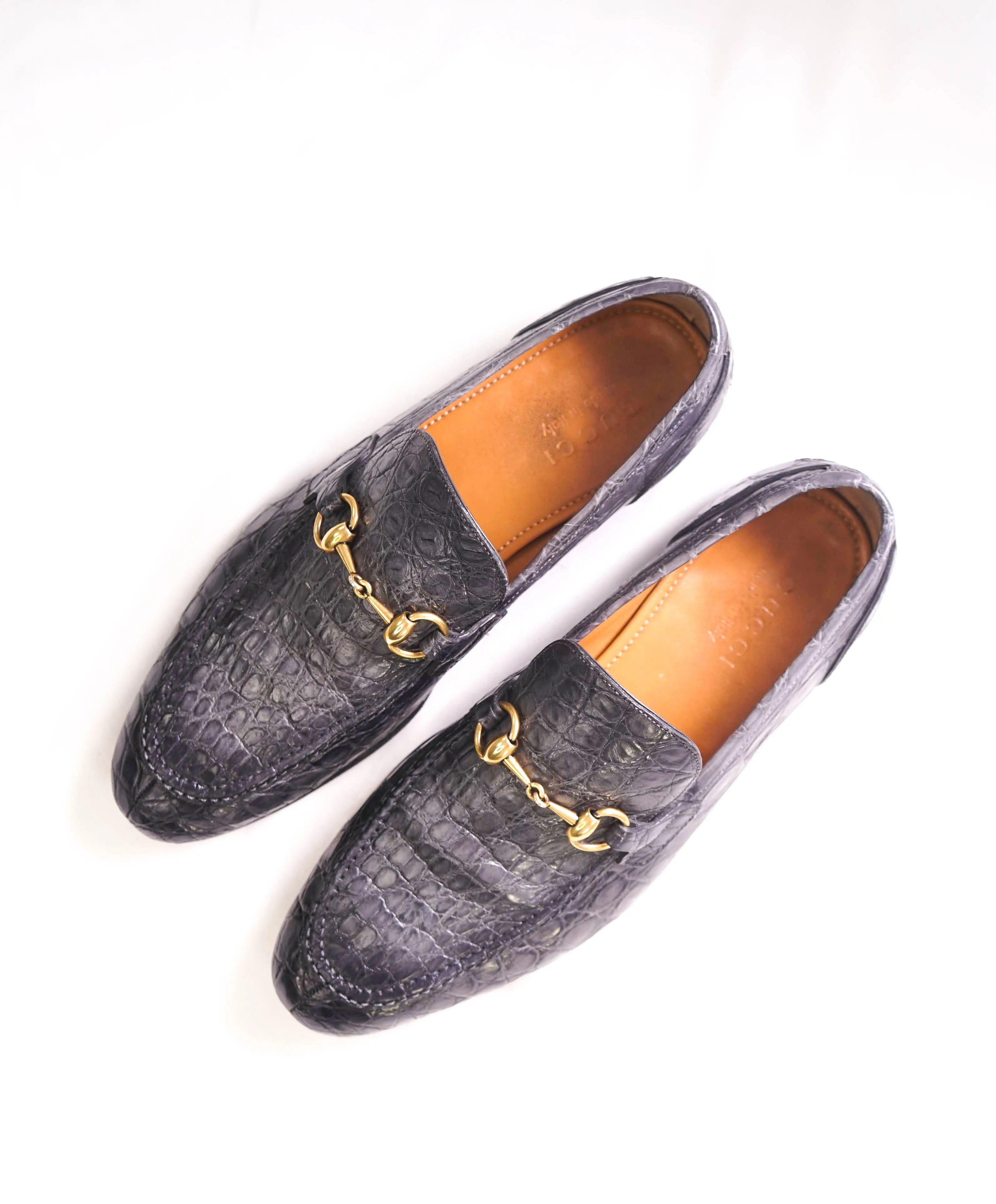 $4,100 GUCCI - "JORDAAN" Gray/Gold *CROCODILE* Horsebit Leather Loafers - 8.5US (8G)