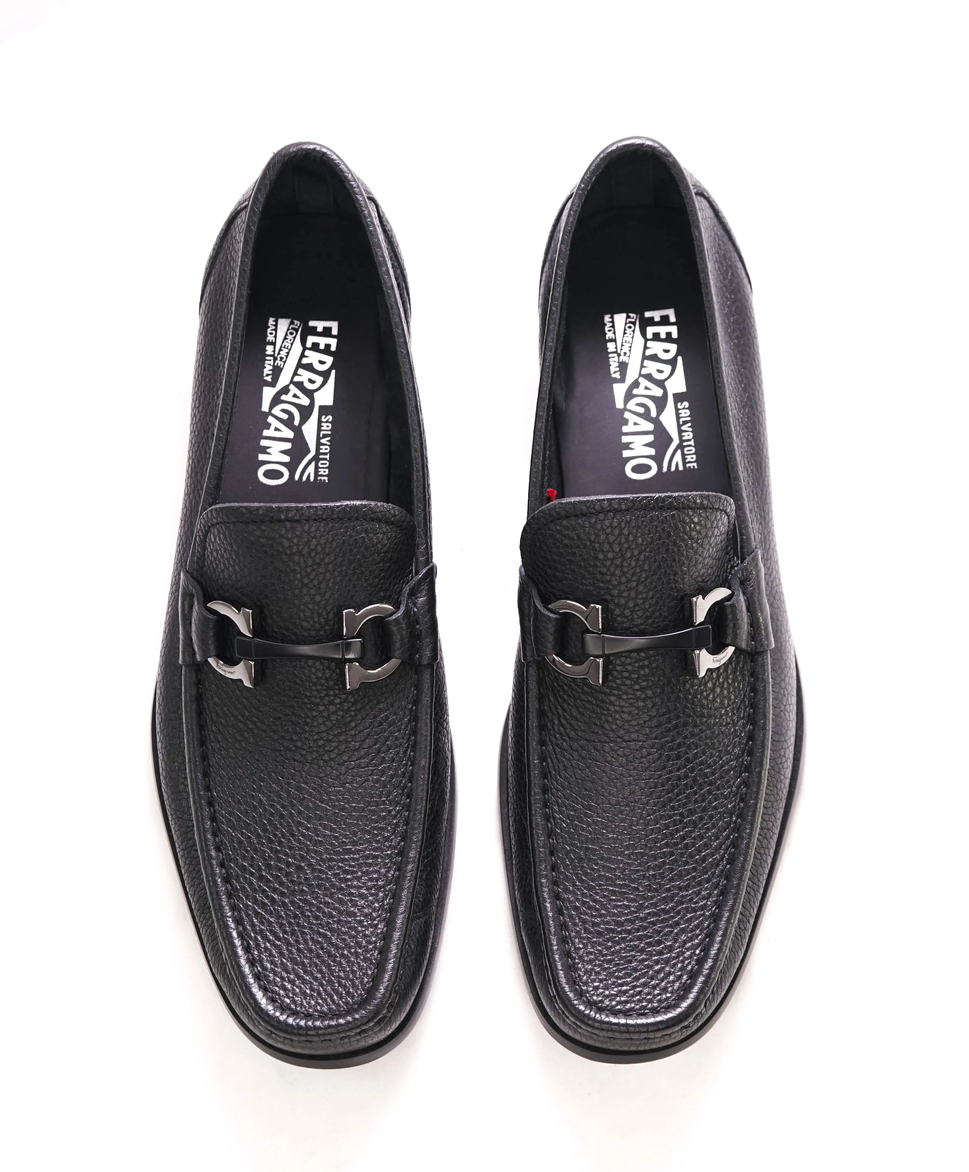 $850 SALVATORE FERRAGAMO - “GRANDIOSO" Gancini Bit Loafer Black Leather - 9.5 D
