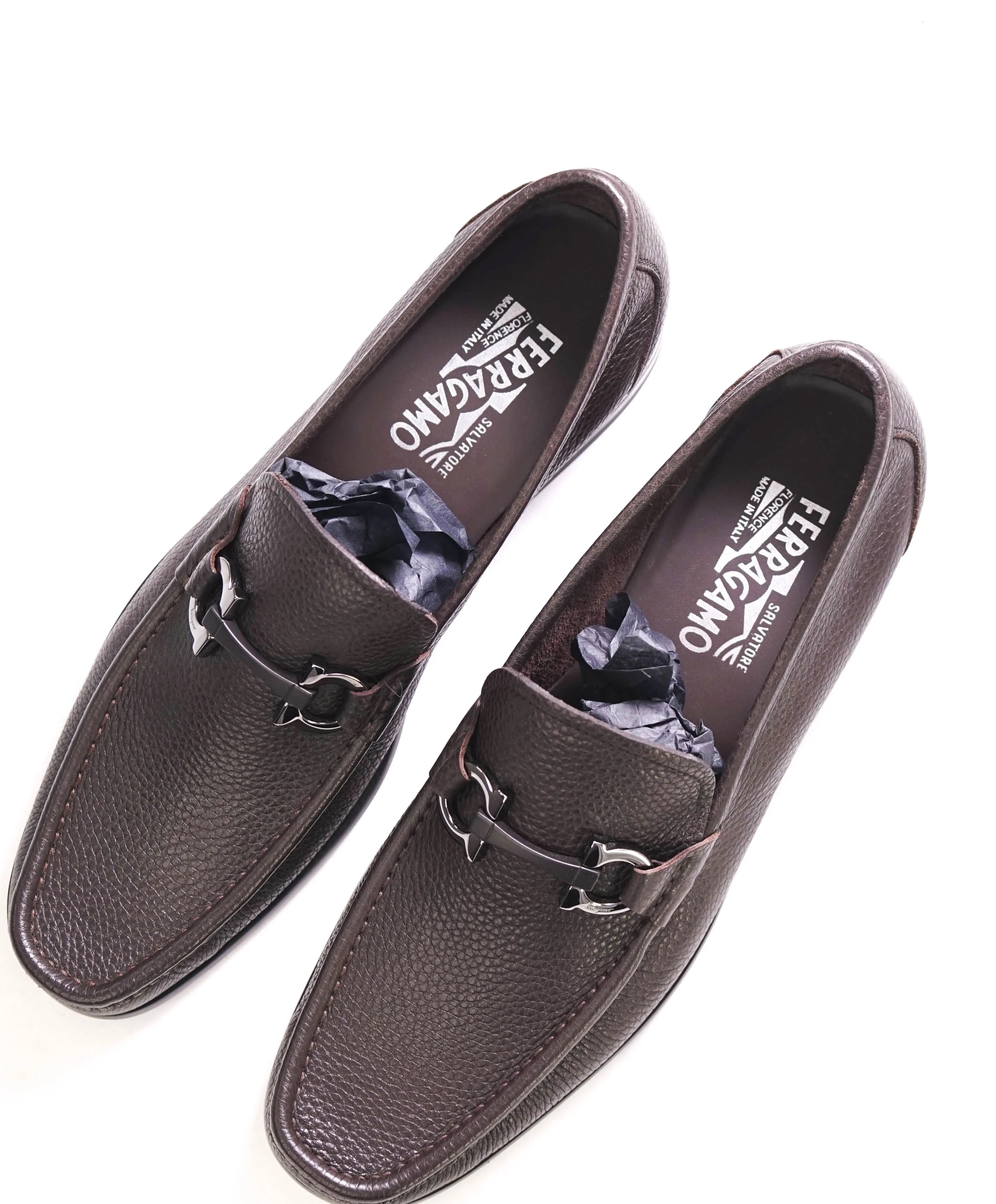 $850 SALVATORE FERRAGAMO - “GRANDIOSO" Gancini Bit Loafer Brown Leather - 10 D