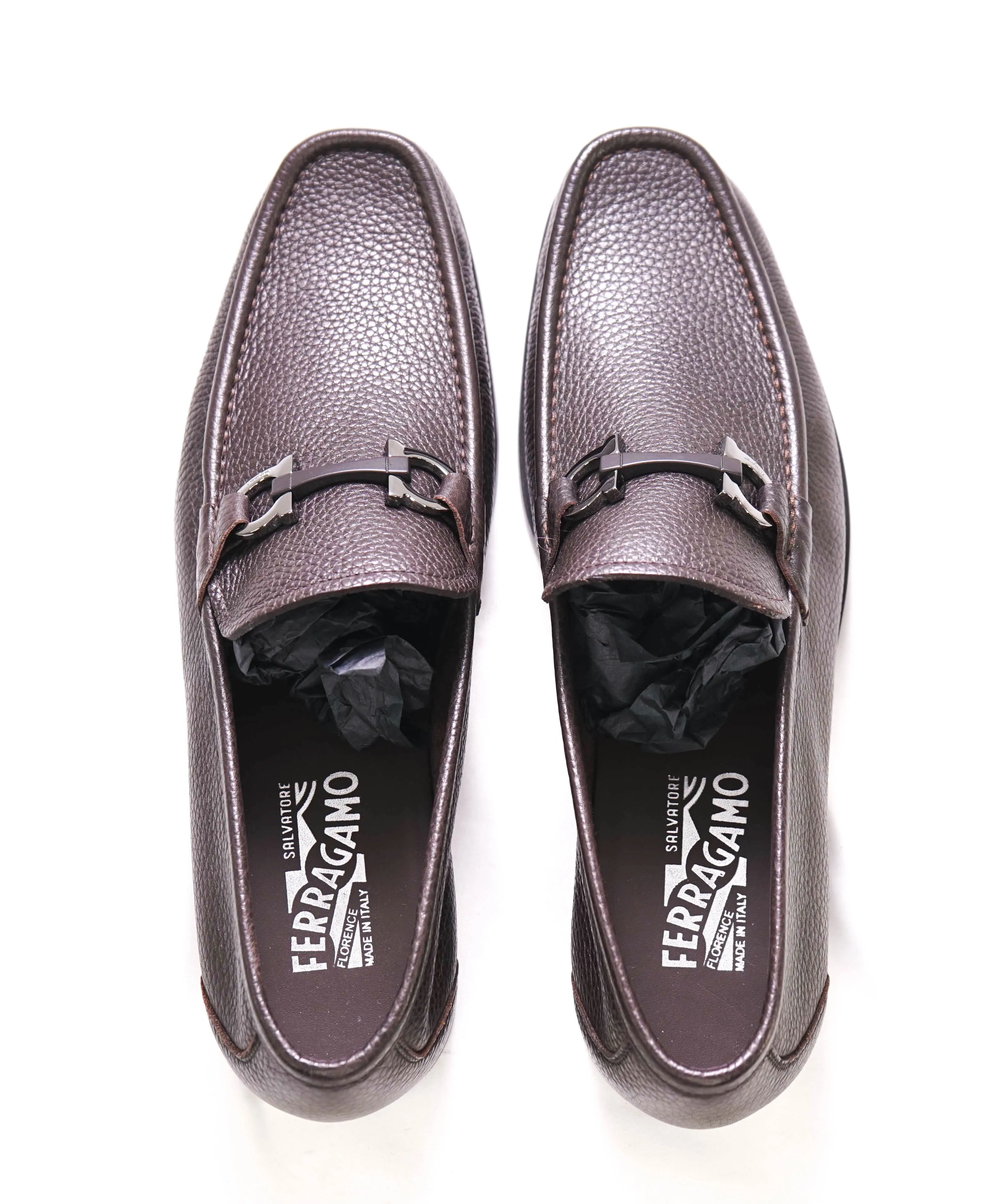 $850 SALVATORE FERRAGAMO - “GRANDIOSO" Gancini Bit Loafer Brown Leather - 10 D