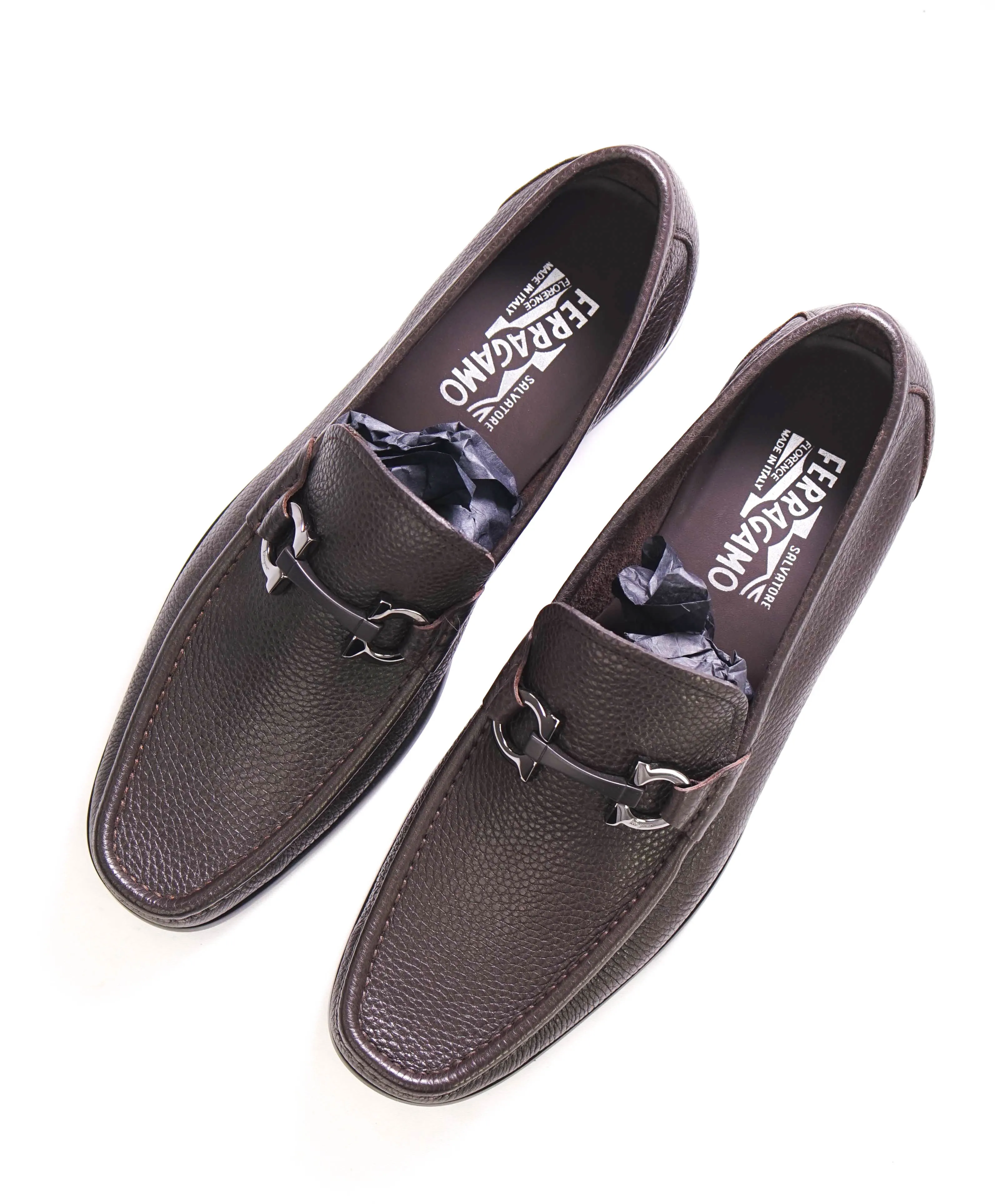 $850 SALVATORE FERRAGAMO - “GRANDIOSO" Gancini Bit Loafer Brown Leather - 10 D