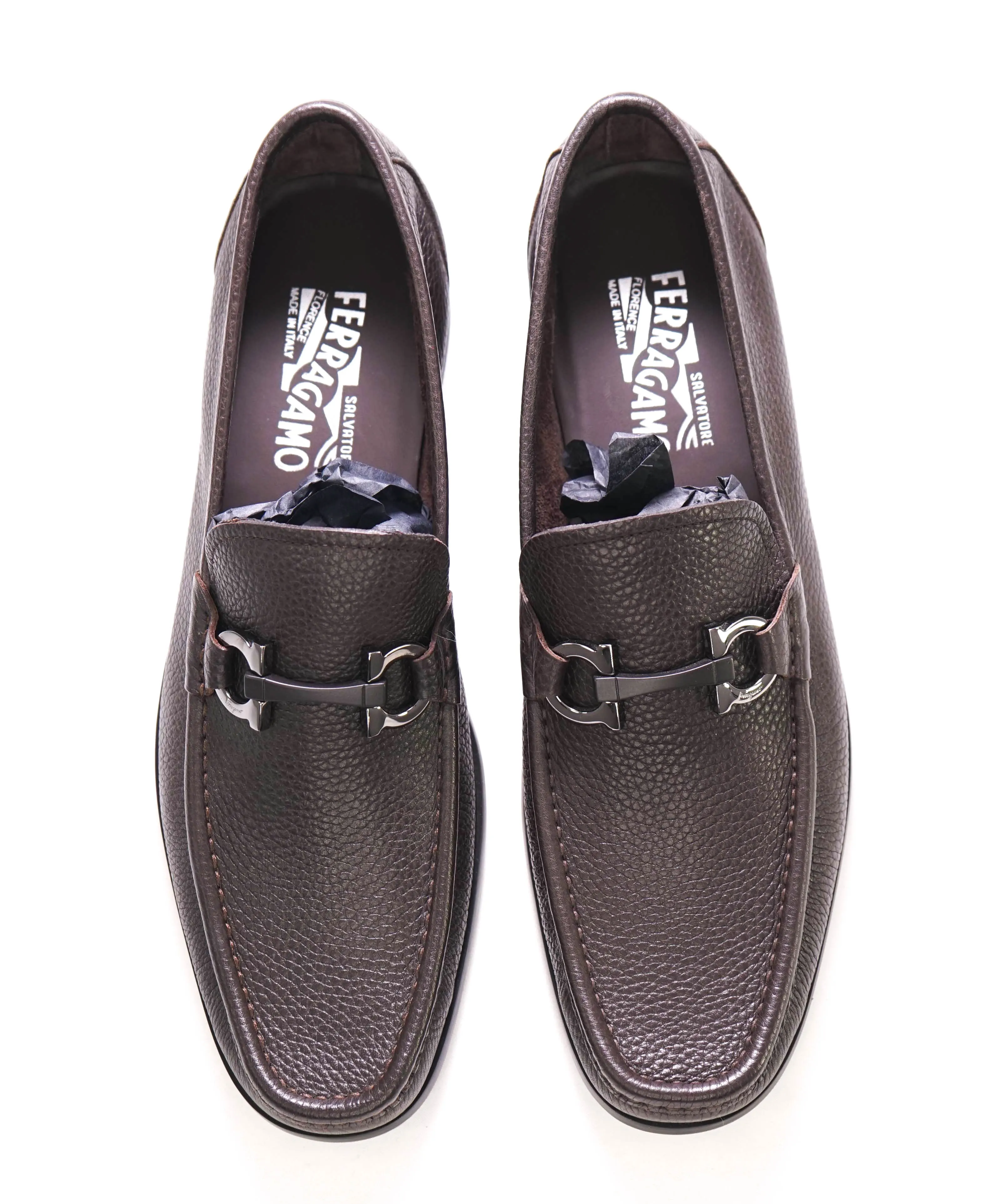 $850 SALVATORE FERRAGAMO - “GRANDIOSO" Gancini Bit Loafer Brown Leather - 10 D