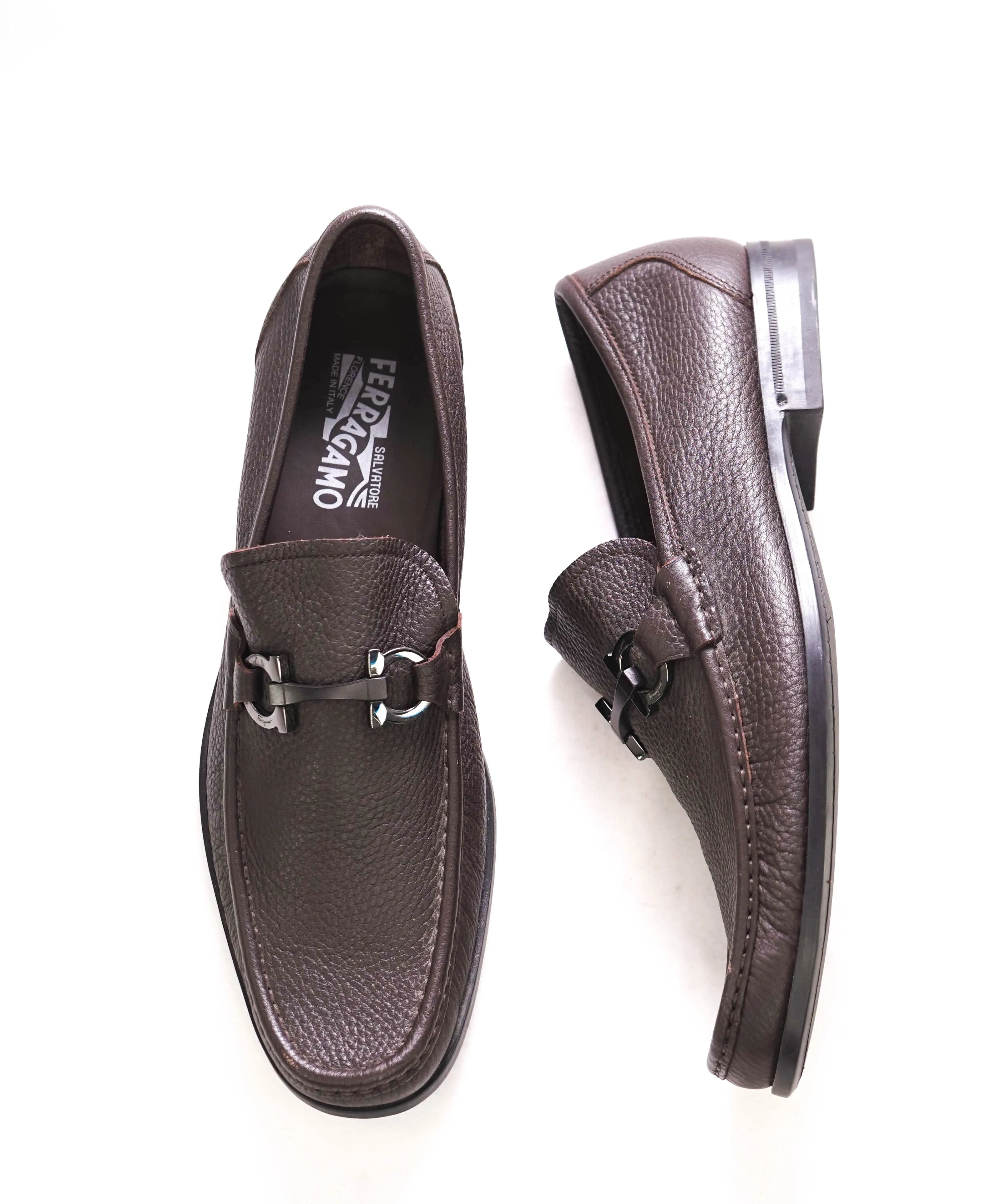 $850 SALVATORE FERRAGAMO - “GRANDIOSO" Gancini Bit Loafer Brown Leather - 11.5 D