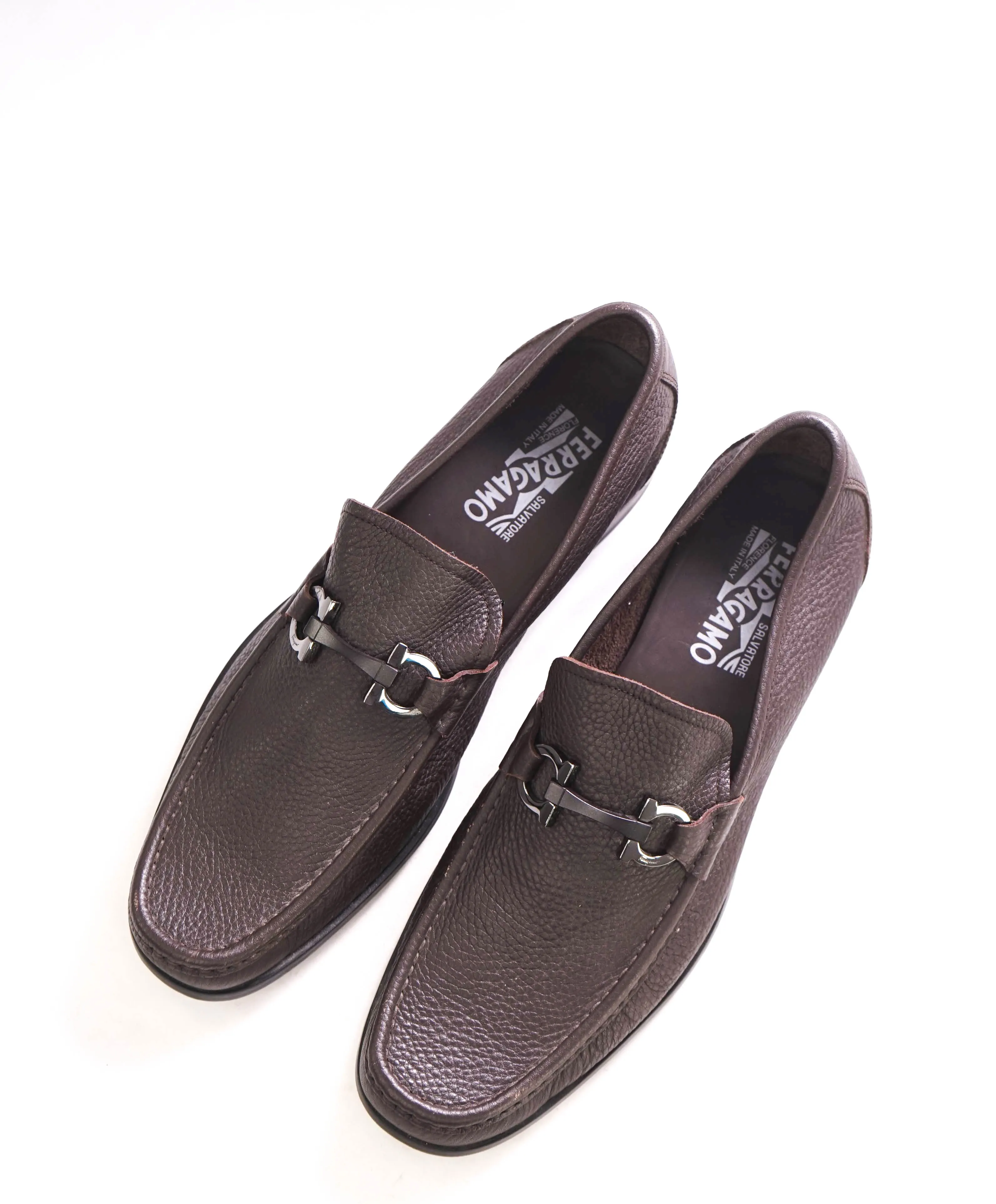 $850 SALVATORE FERRAGAMO - “GRANDIOSO" Gancini Bit Loafer Brown Leather - 11.5 D