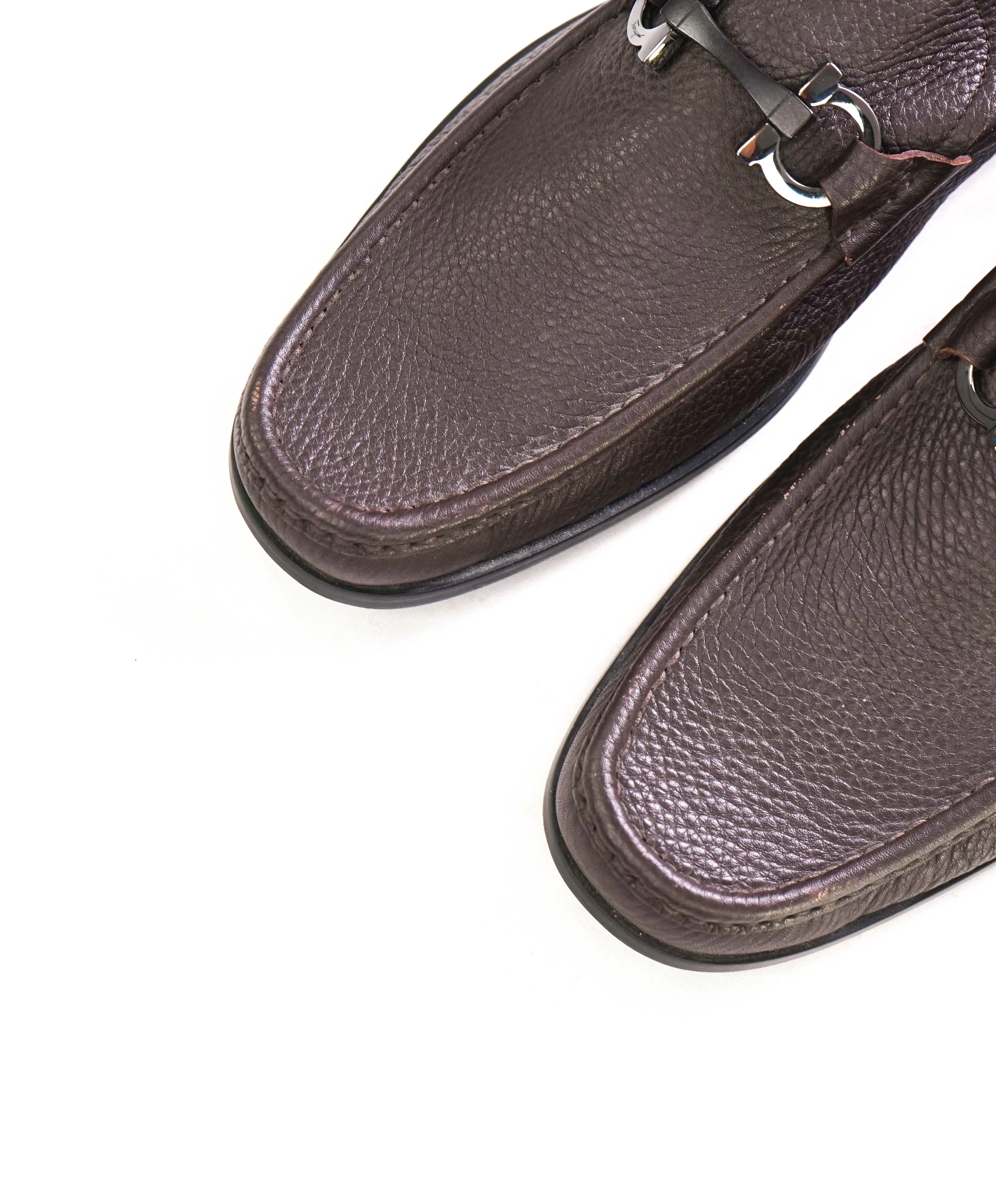 $850 SALVATORE FERRAGAMO - “GRANDIOSO" Gancini Bit Loafer Brown Leather - 11.5 D