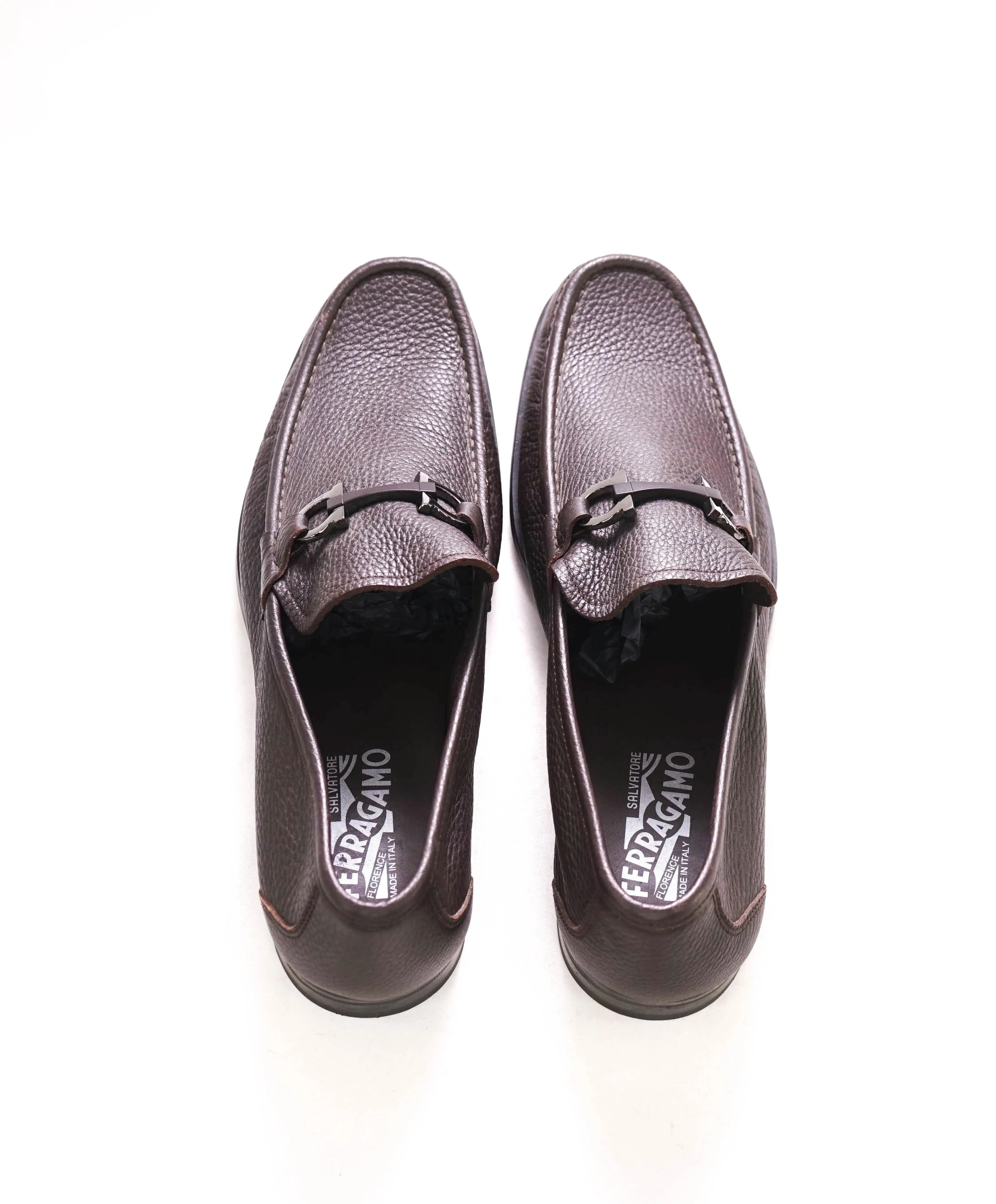 $850 SALVATORE FERRAGAMO - “GRANDIOSO" Gancini Bit Loafer Brown Leather - 11.5 D
