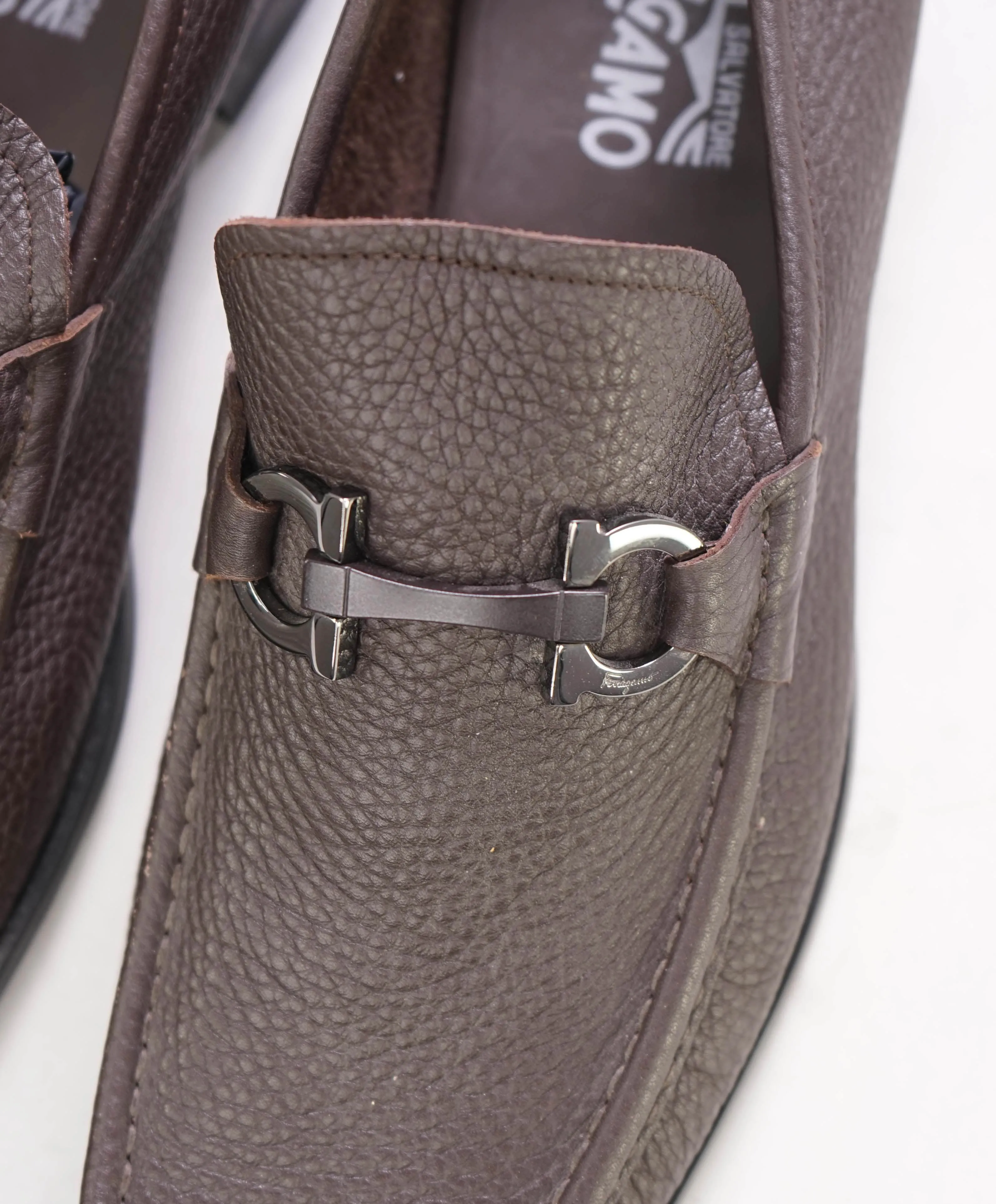 $850 SALVATORE FERRAGAMO - “GRANDIOSO" Gancini Bit Loafer Brown Leather - 11.5 D