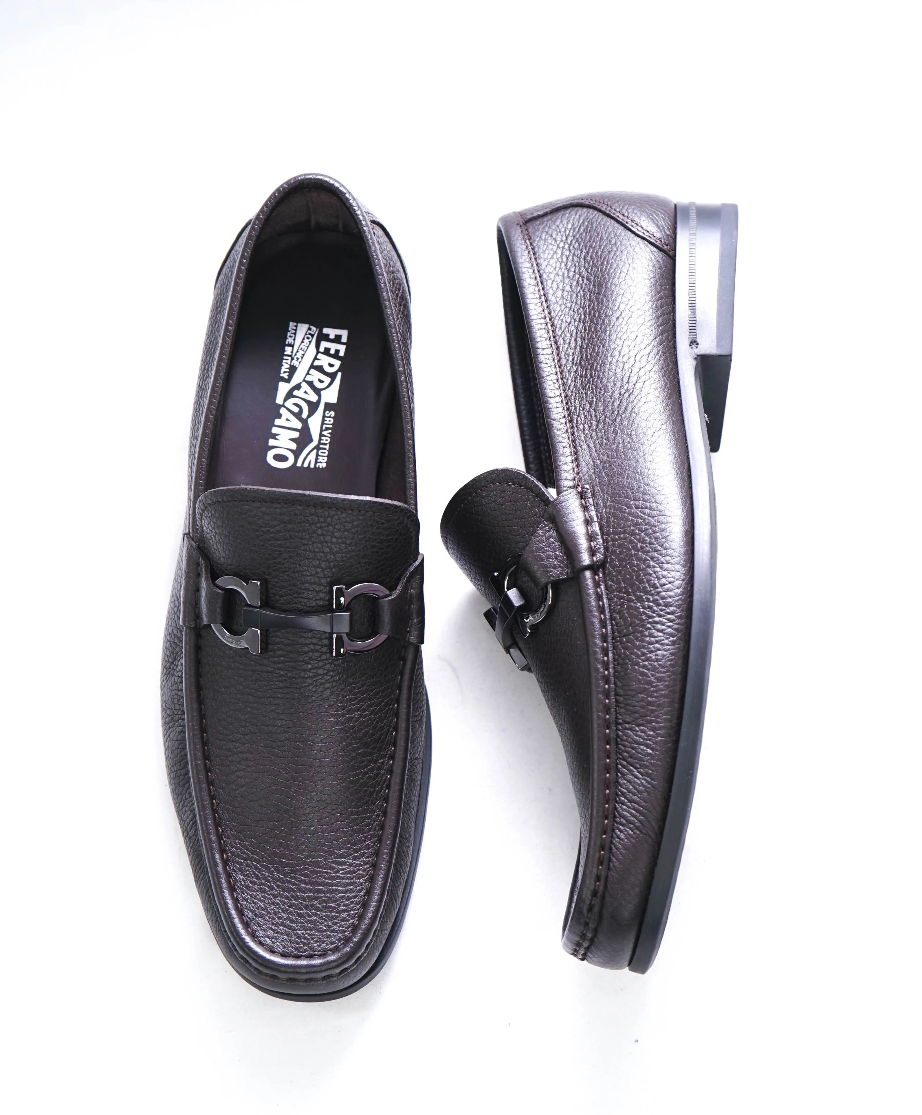 $850 SALVATORE FERRAGAMO - “GRANDIOSO" Gancini Bit Loafer Brown Leather - 9.5 EE