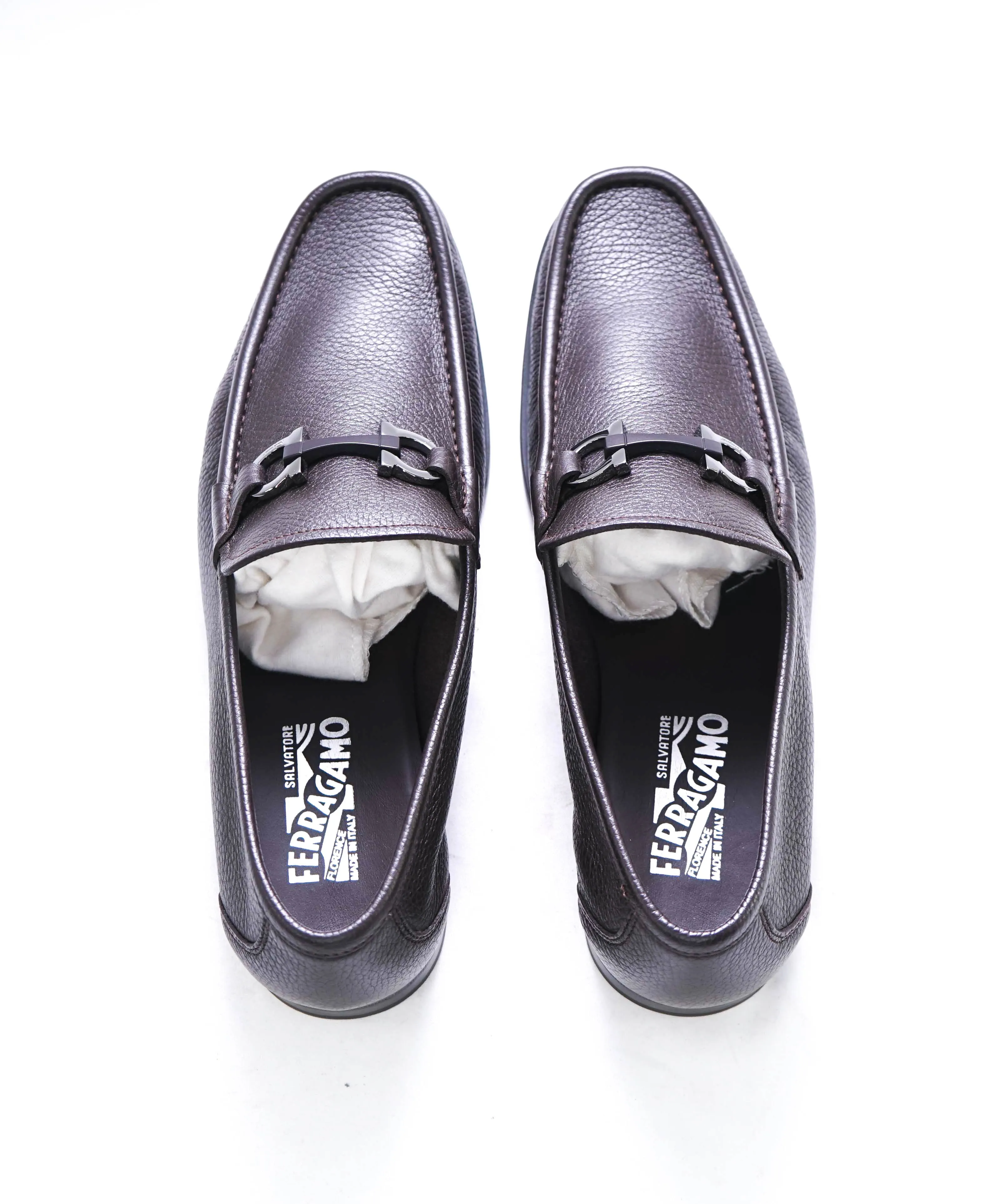 $850 SALVATORE FERRAGAMO - “GRANDIOSO" Gancini Bit Loafer Brown Leather - 9.5 EE