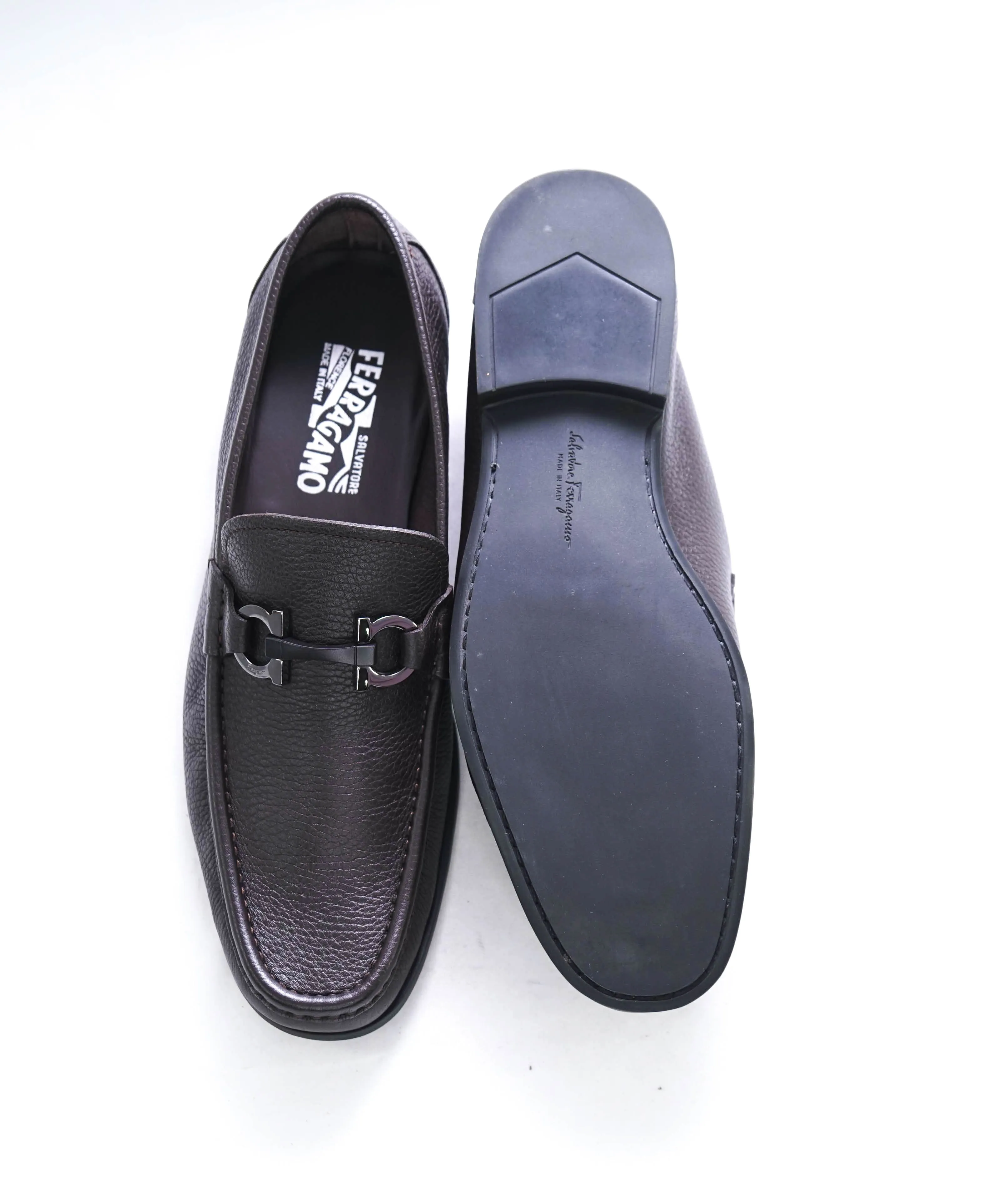 $850 SALVATORE FERRAGAMO - “GRANDIOSO" Gancini Bit Loafer Brown Leather - 9.5 EE