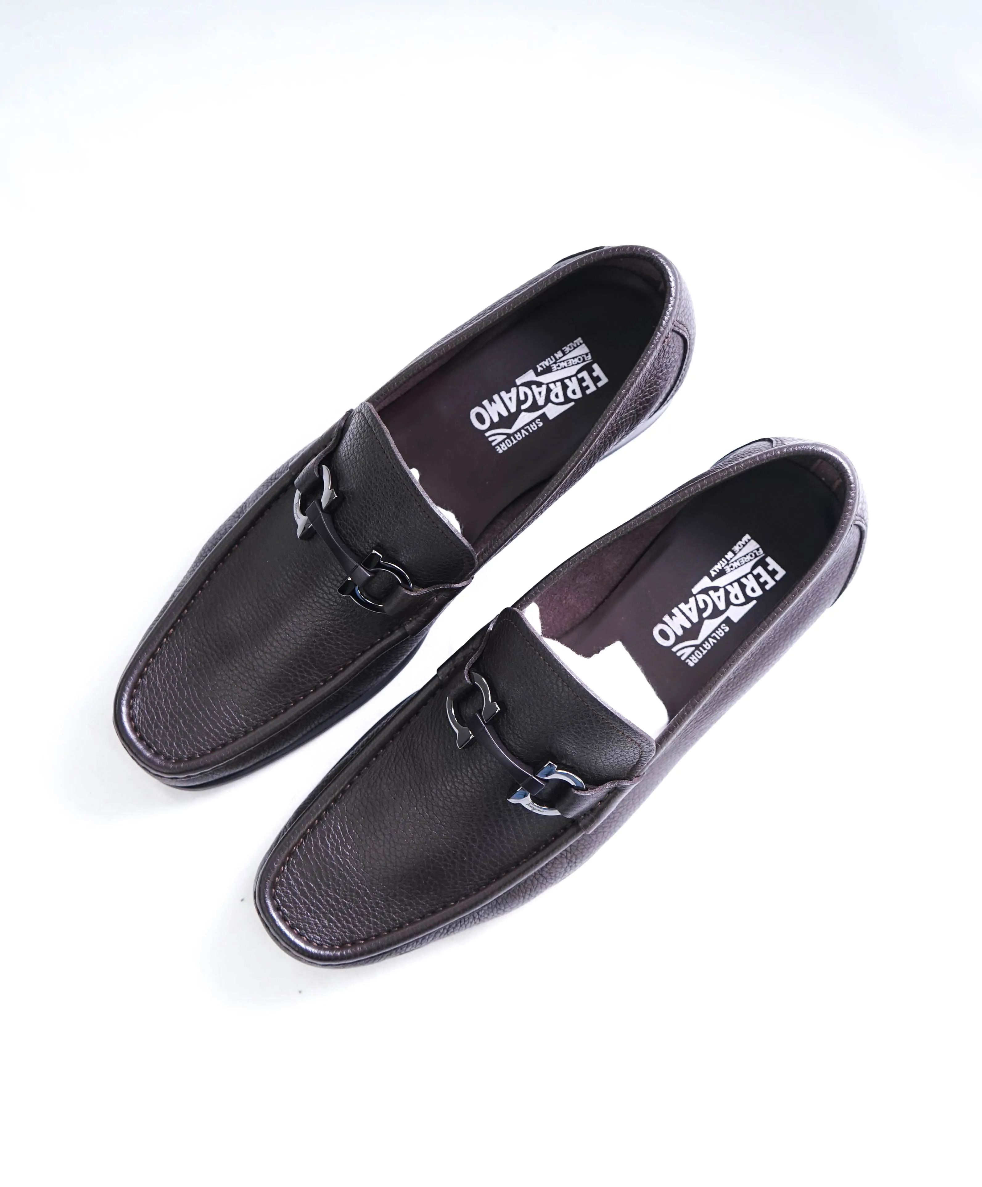 $850 SALVATORE FERRAGAMO - “GRANDIOSO" Gancini Bit Loafer Brown Leather - 9.5 EE