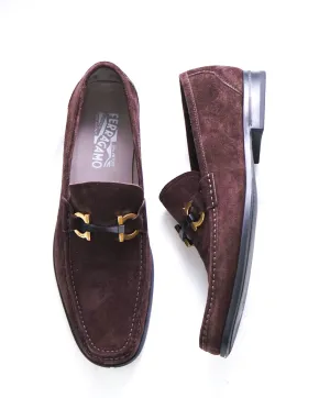 $850 SALVATORE FERRAGAMO - “GRANDIOSO" Gancini Bit Loafer Brown Suede - 10 D