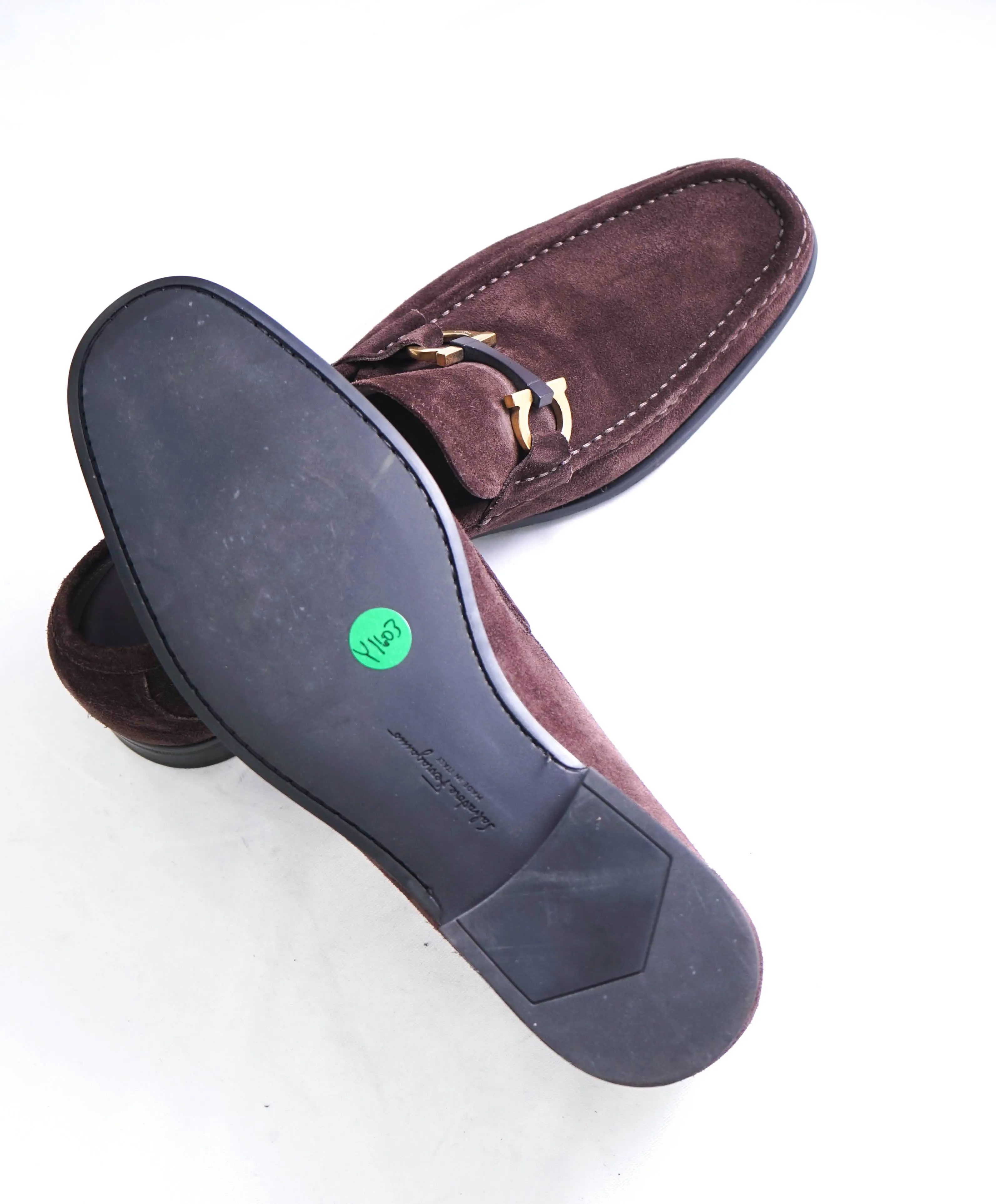 $850 SALVATORE FERRAGAMO - “GRANDIOSO" Gancini Bit Loafer Brown Suede - 10 D