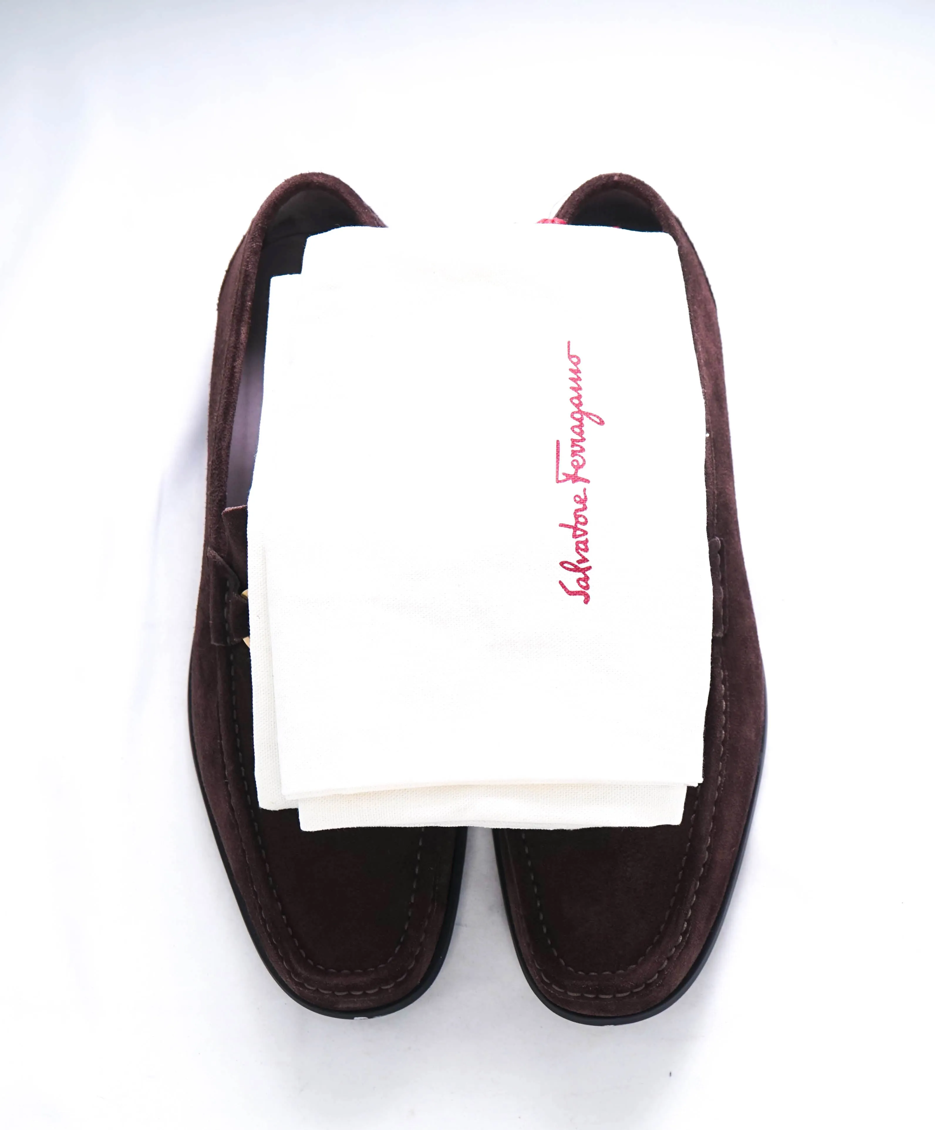 $850 SALVATORE FERRAGAMO - “GRANDIOSO" Gancini Bit Loafer Brown Suede - 10 D