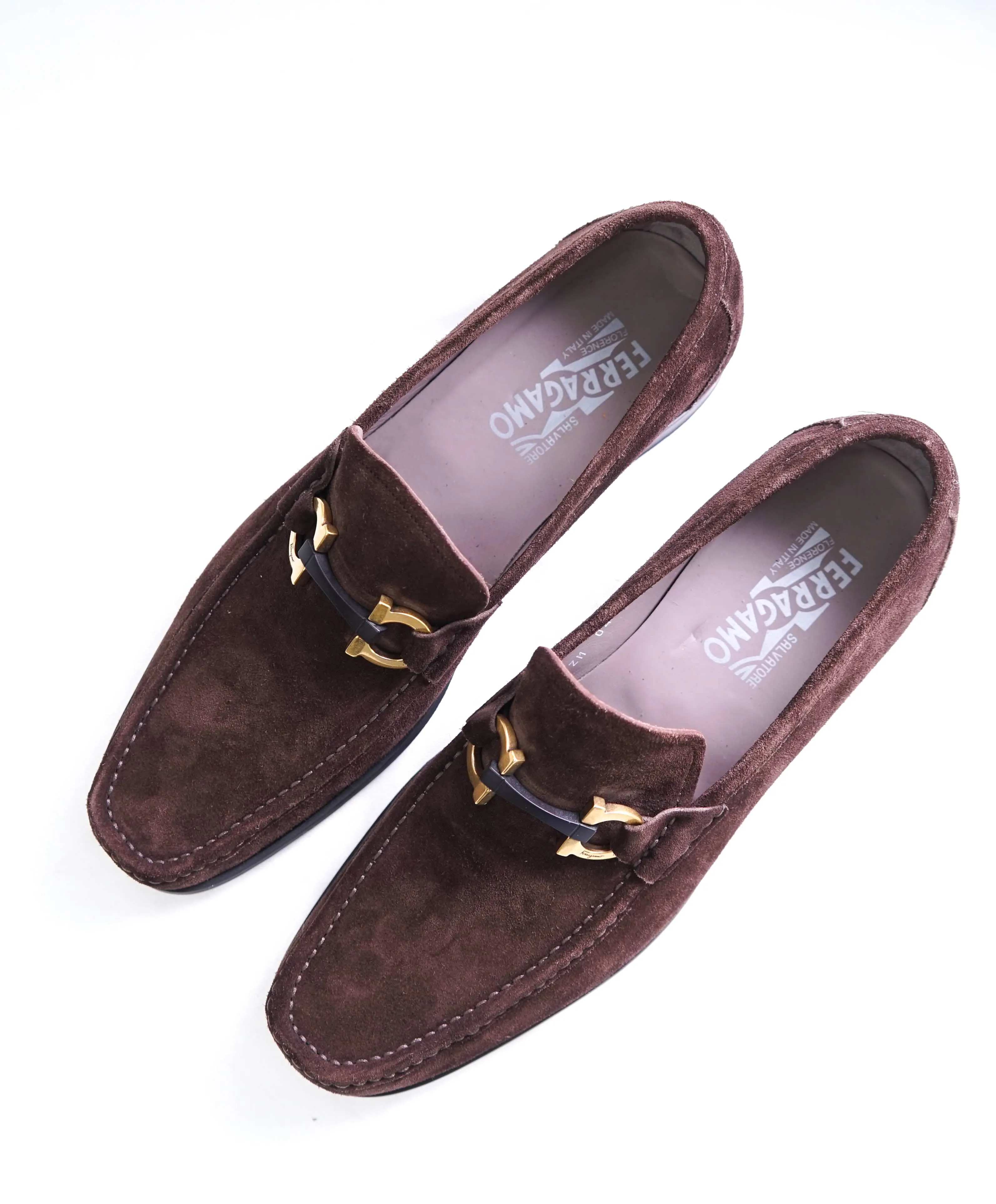 $850 SALVATORE FERRAGAMO - “GRANDIOSO" Gancini Bit Loafer Brown Suede - 10 D