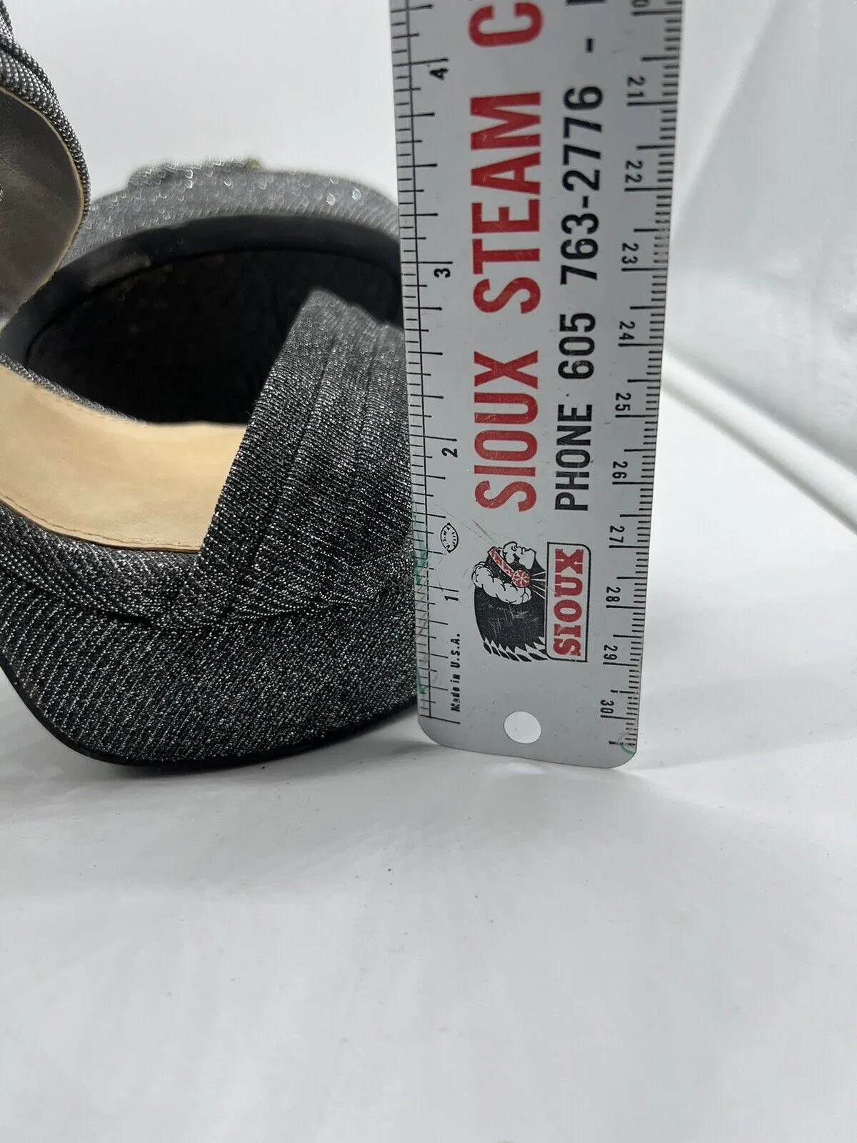 9 M Gianni Bini Silver Glitter Strap Sandal 4” High Heel Open Toe Platform Sling