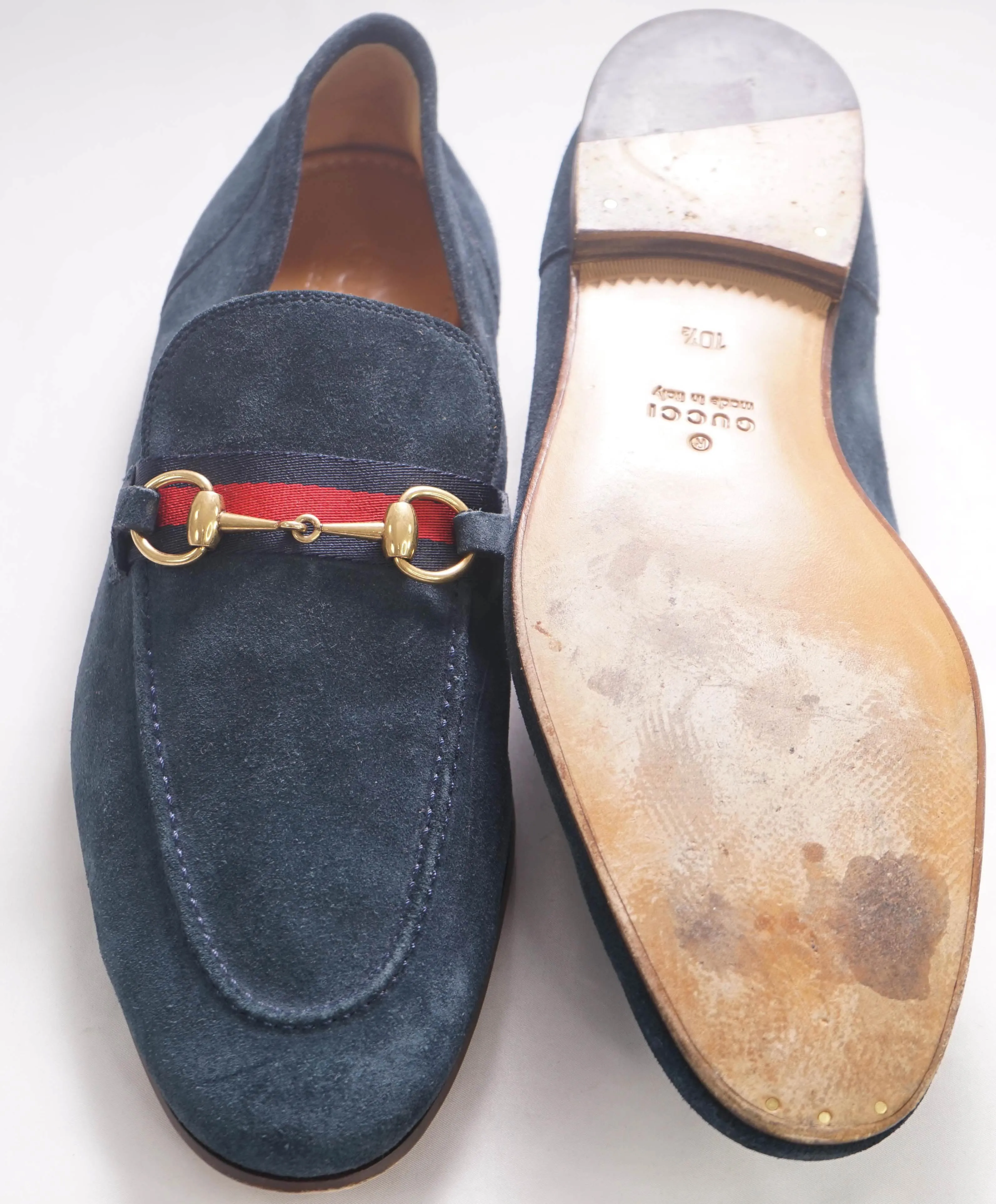 $920 GUCCI - "JORDAAN" Blue ICONIC Horsebit Leather Loafers - 11US (10.5G)