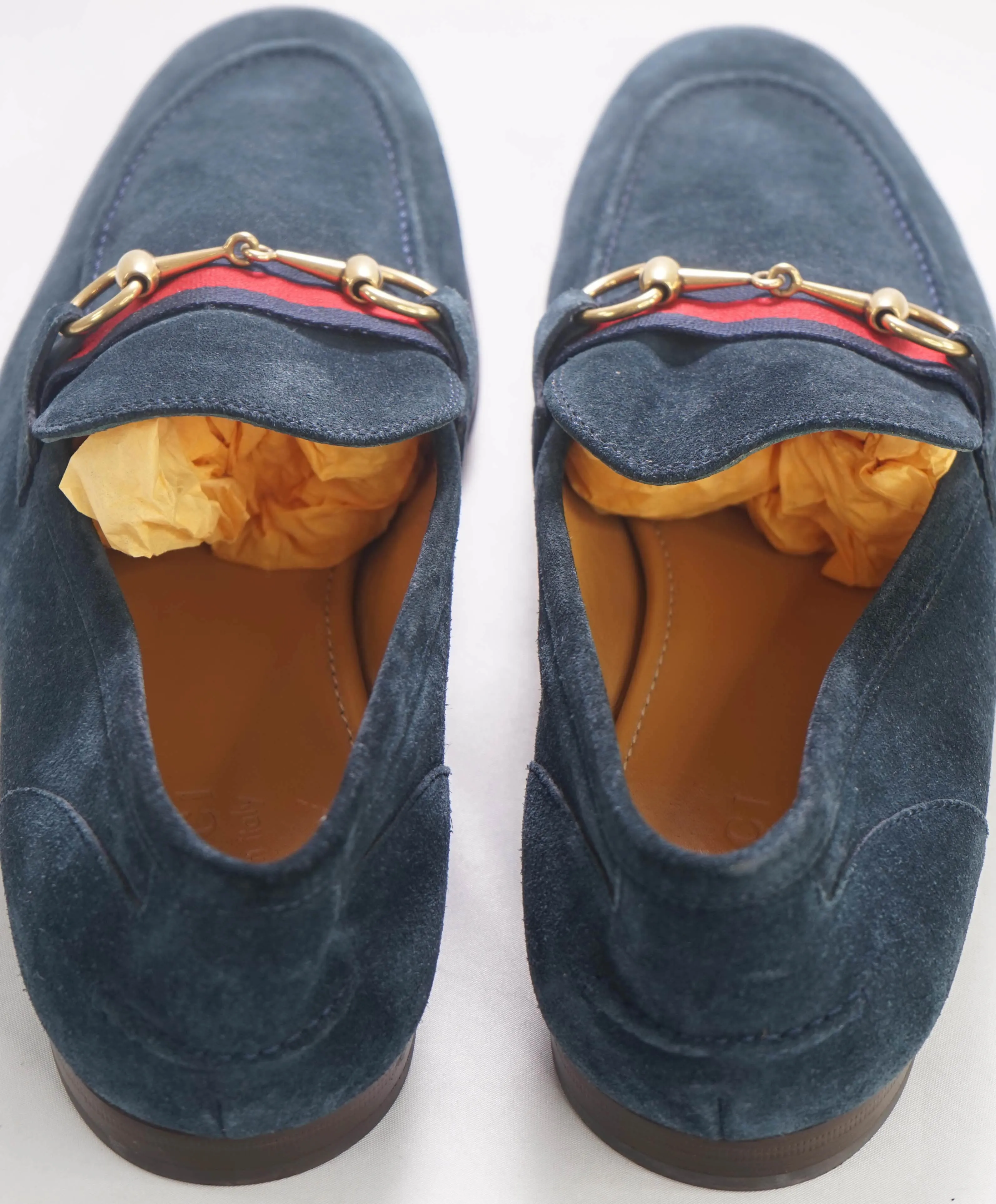 $920 GUCCI - "JORDAAN" Blue ICONIC Horsebit Leather Loafers - 11US (10.5G)