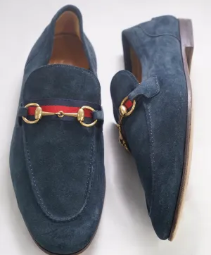 $920 GUCCI - "JORDAAN" Blue ICONIC Horsebit Leather Loafers - 11US (10.5G)