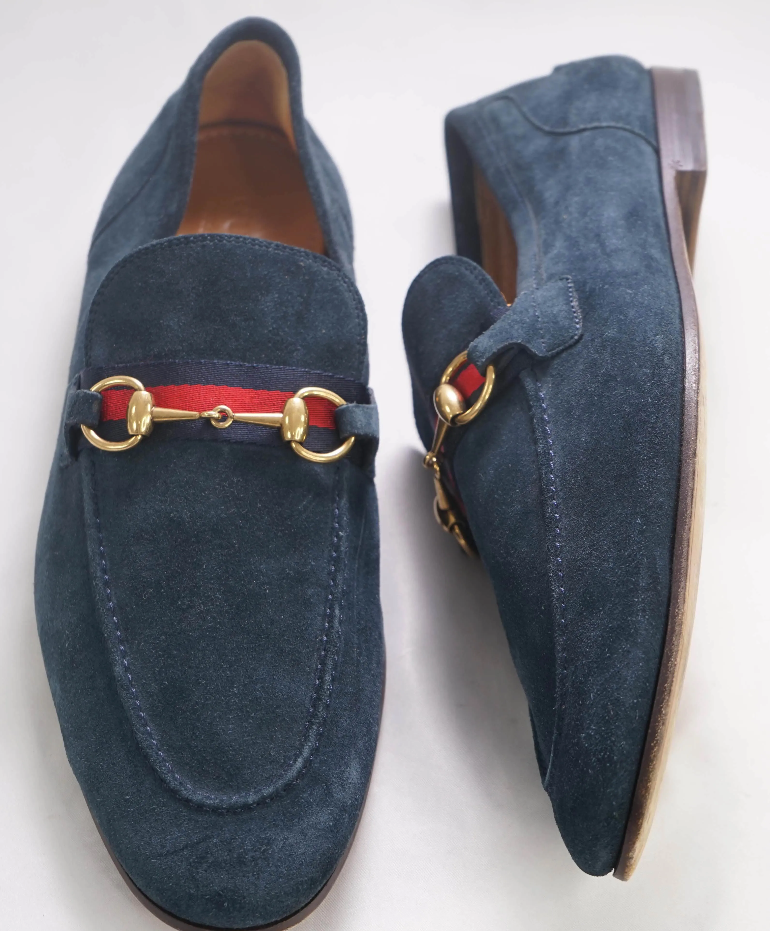 $920 GUCCI - "JORDAAN" Blue ICONIC Horsebit Leather Loafers - 11US (10.5G)