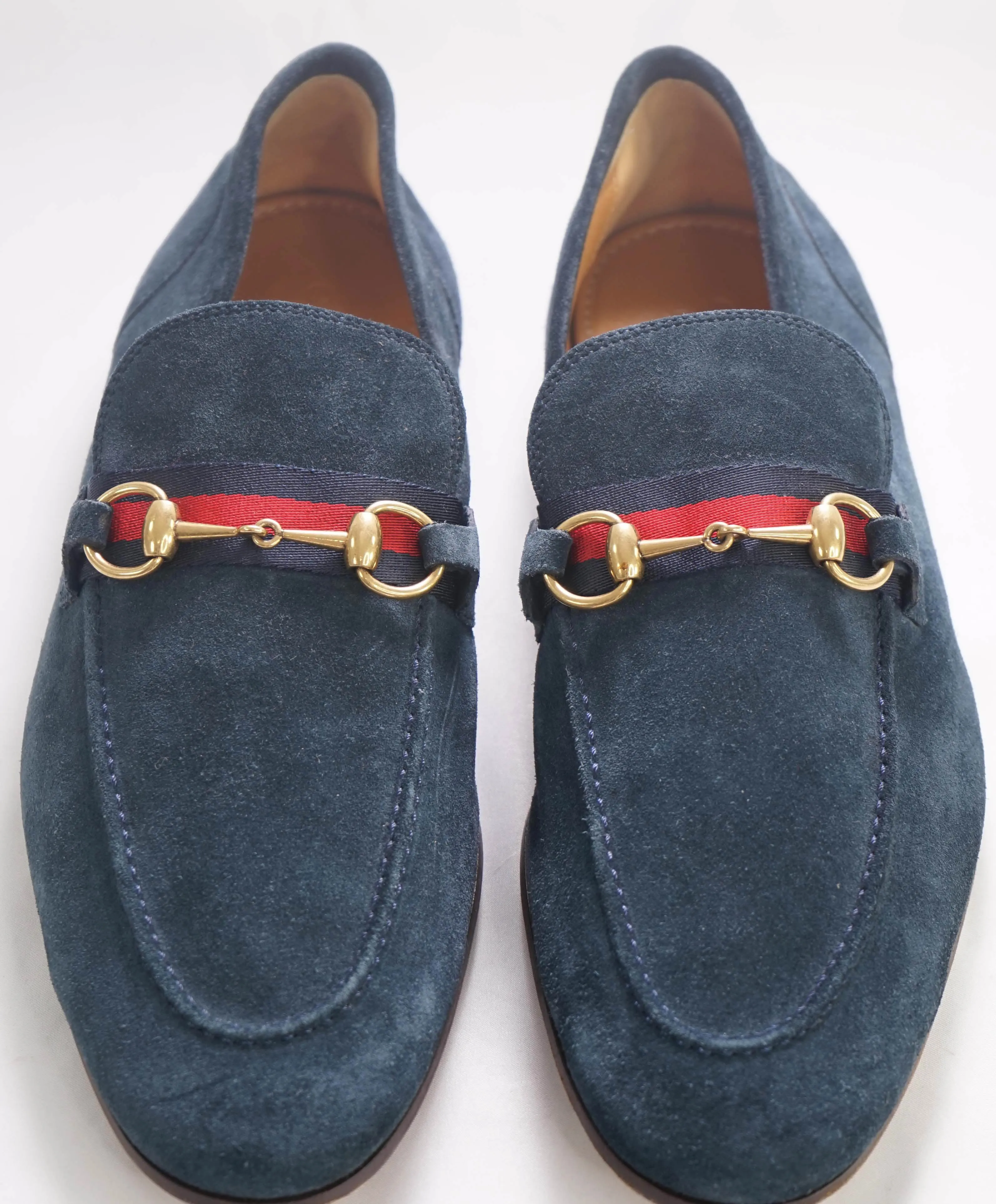 $920 GUCCI - "JORDAAN" Blue ICONIC Horsebit Leather Loafers - 11US (10.5G)