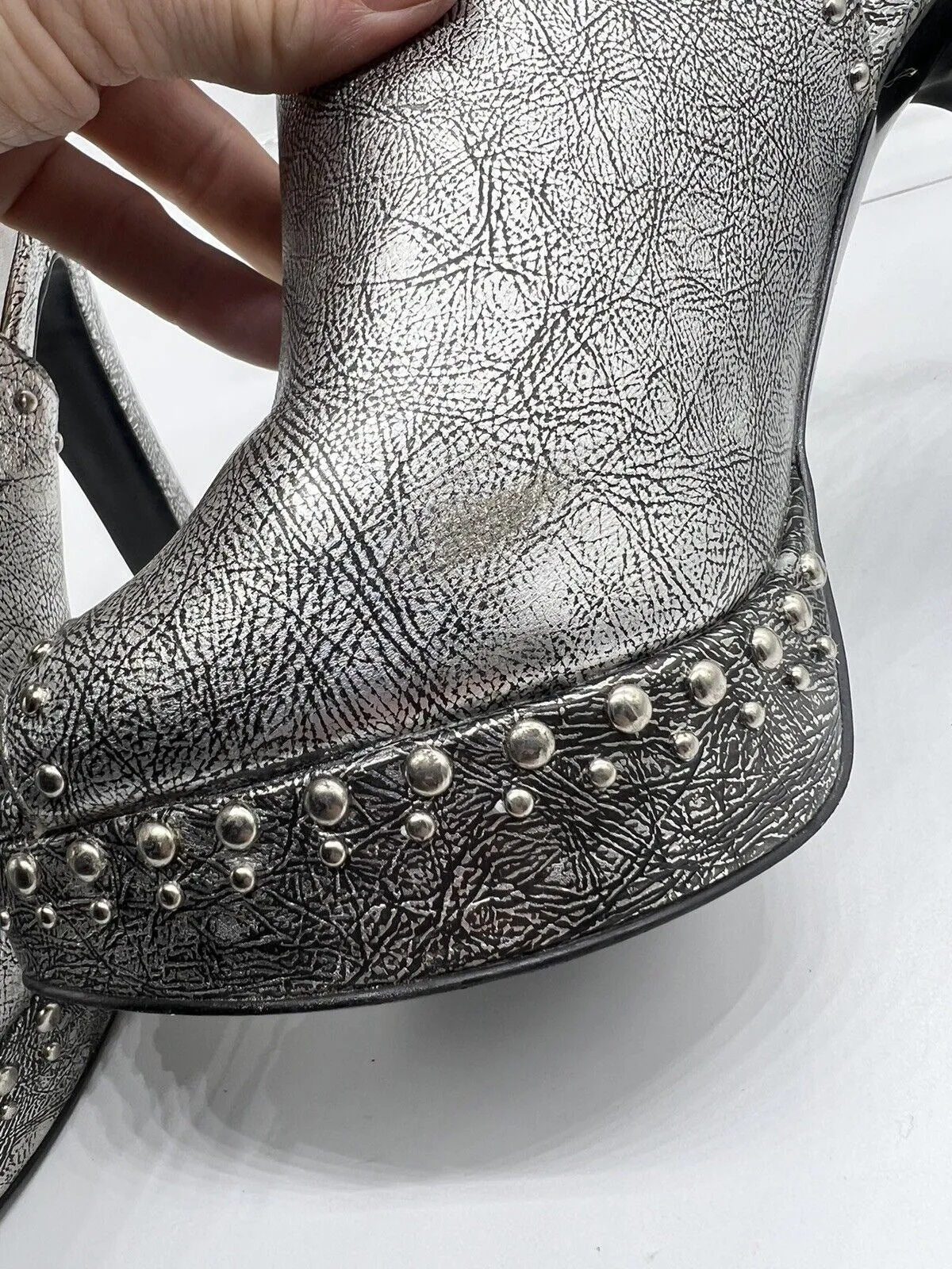 9.5 BCBGeneration Silver Studded Sling Back Sandal 4”  High Heel Shoe Open Toe