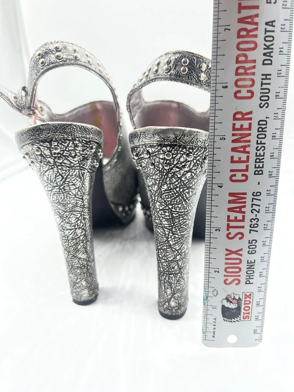 9.5 BCBGeneration Silver Studded Sling Back Sandal 4”  High Heel Shoe Open Toe