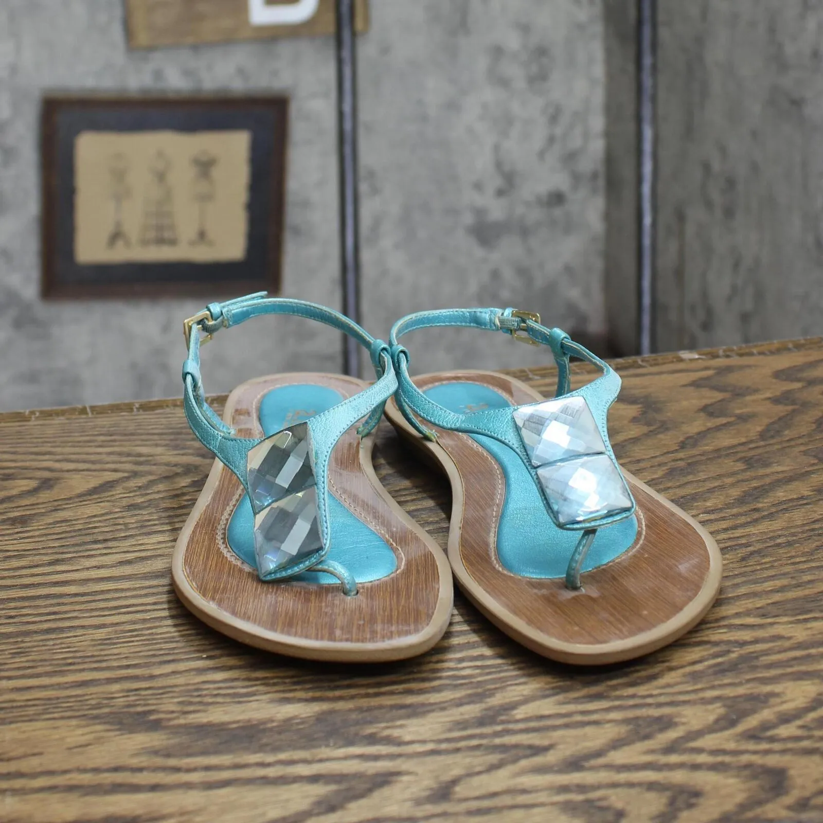 A New Approach Womens Vintage Thong Jewel Sandals 167416be471101 Blue / Brown 6M