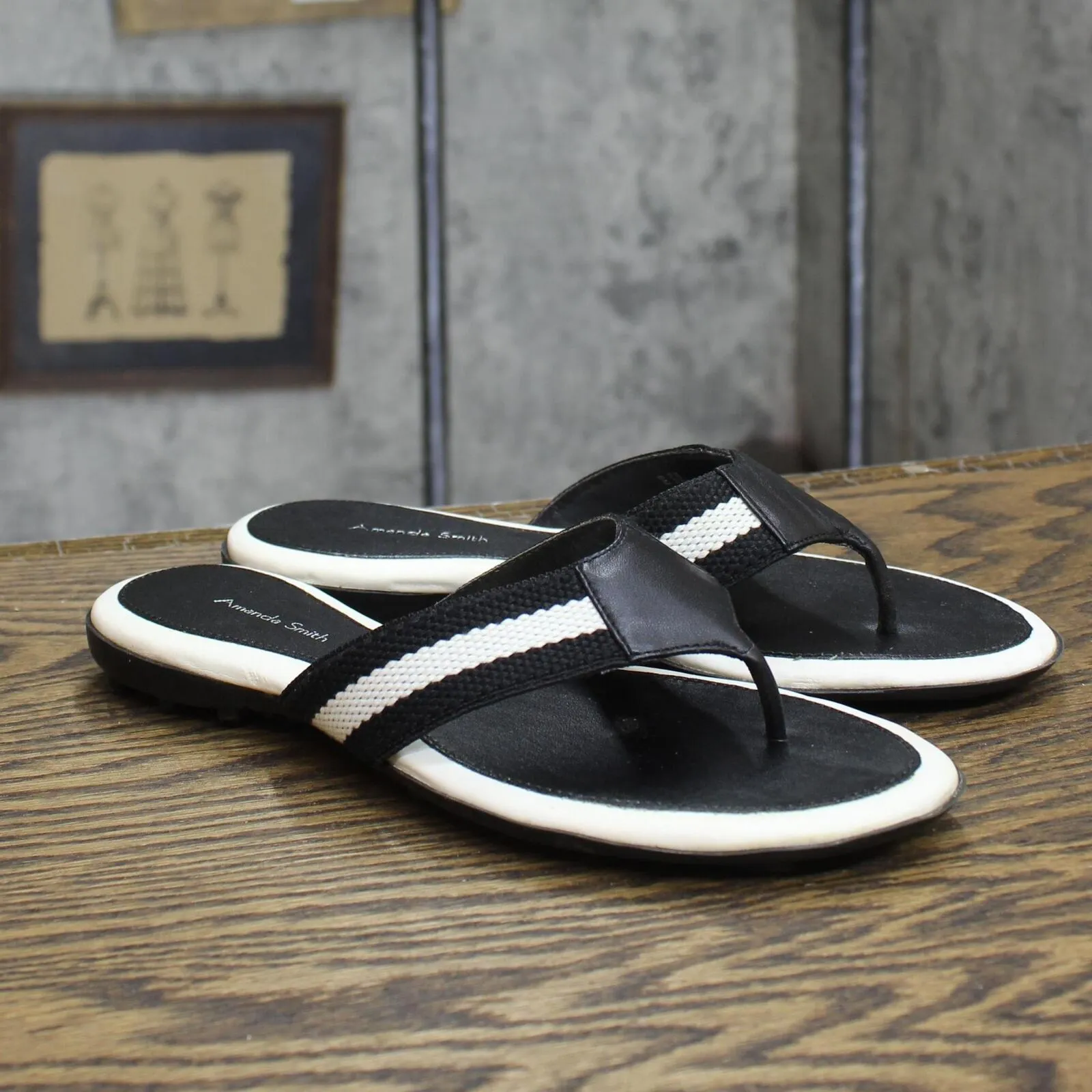 Adam Smith Womens Vintage Thong Sandals 1673fe873785fd Black / White 6M