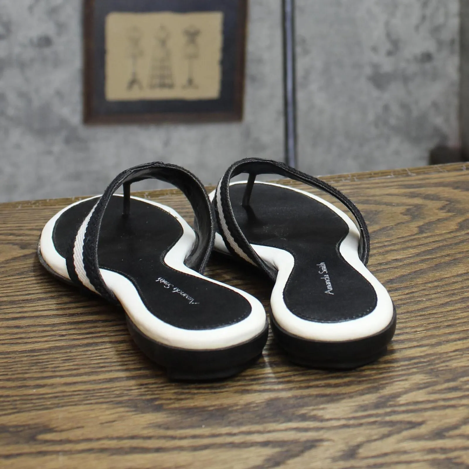 Adam Smith Womens Vintage Thong Sandals 1673fe873785fd Black / White 6M