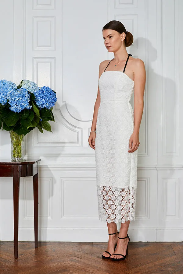 Adeline White Lace Tea Length Bridal Shower and Wedding Dress