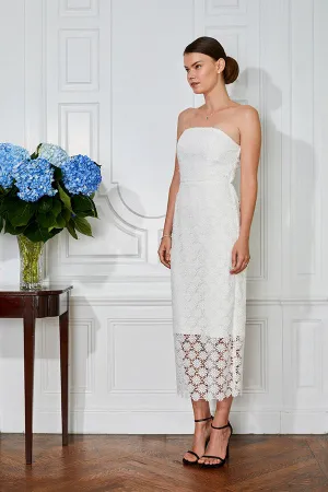 Adeline White Lace Tea Length Bridal Shower and Wedding Dress