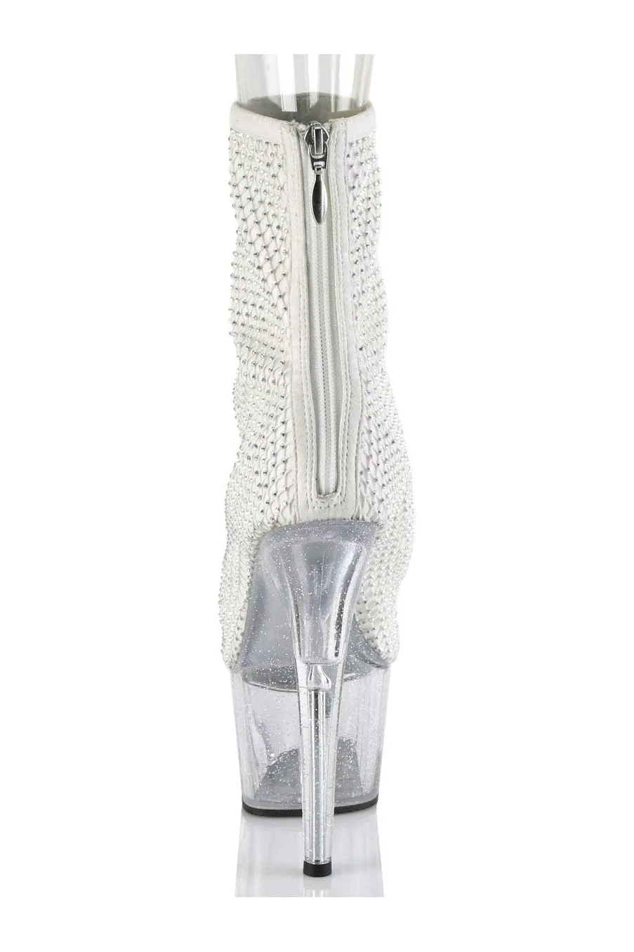 ADORE-1031GM Exotic Ankle Boot | White Faux Suede