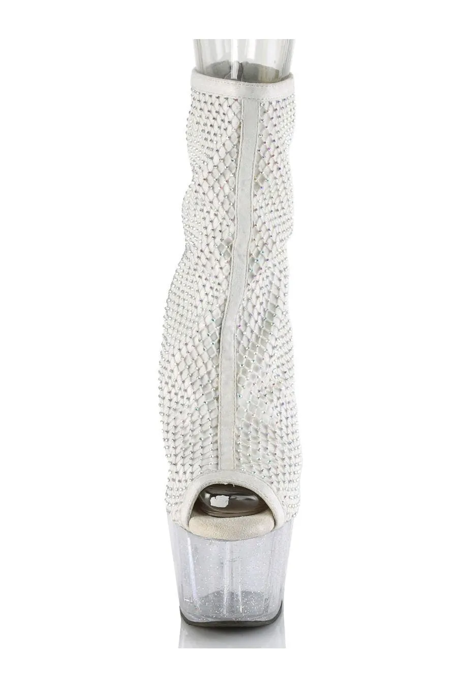 ADORE-1031GM Exotic Ankle Boot | White Faux Suede