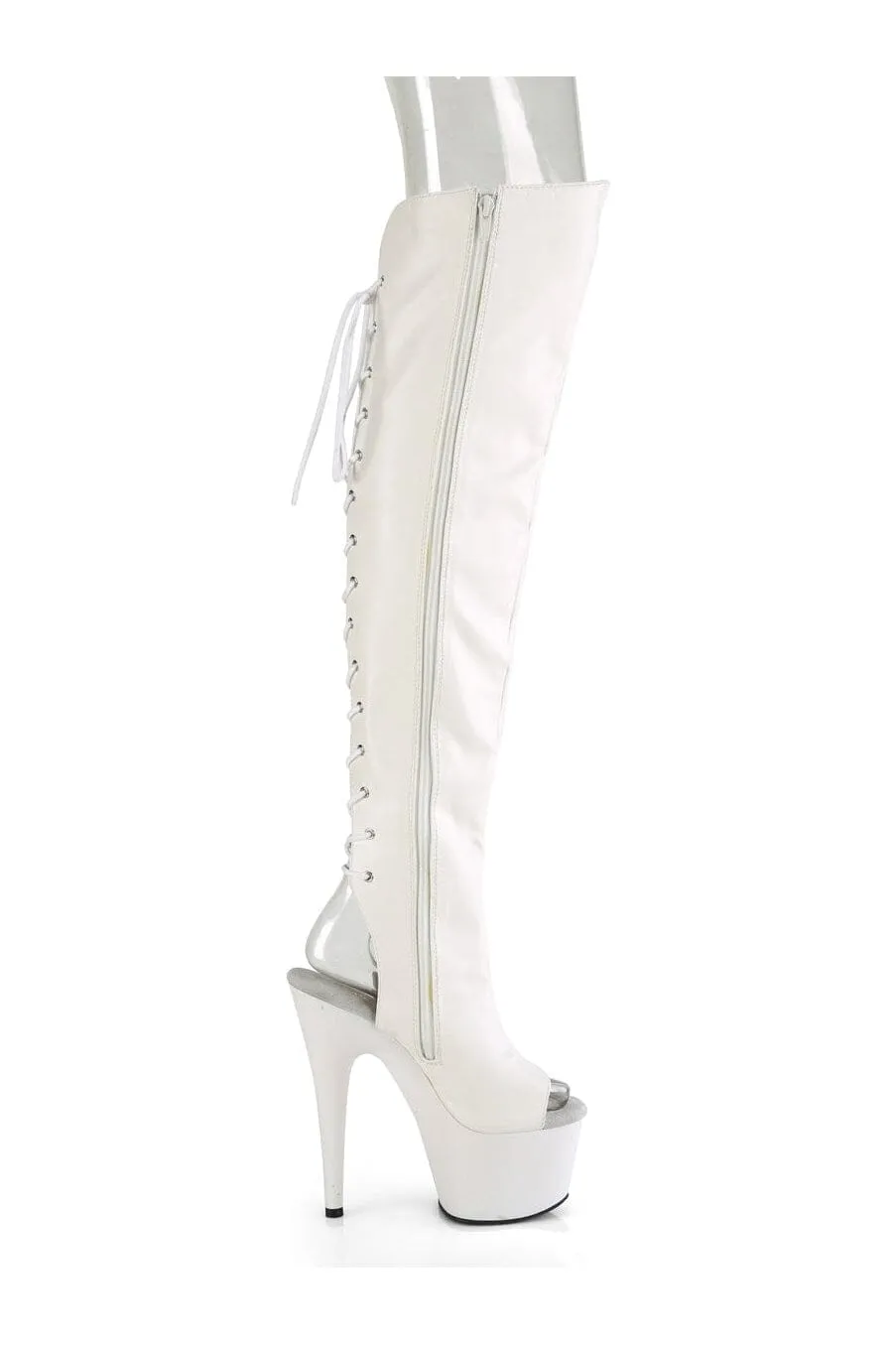 ADORE-3019 White Faux Leather Knee Boot