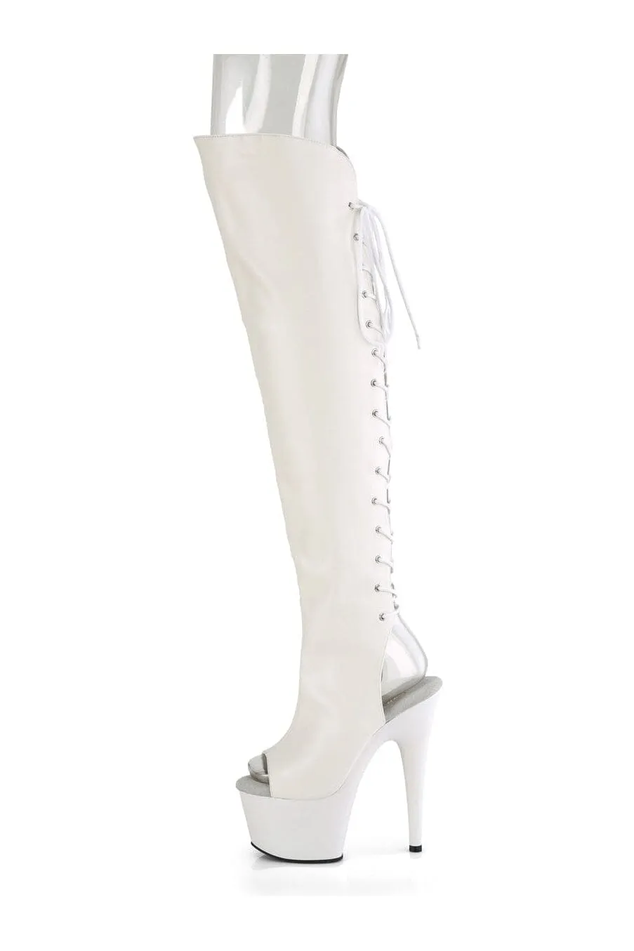 ADORE-3019 White Faux Leather Knee Boot