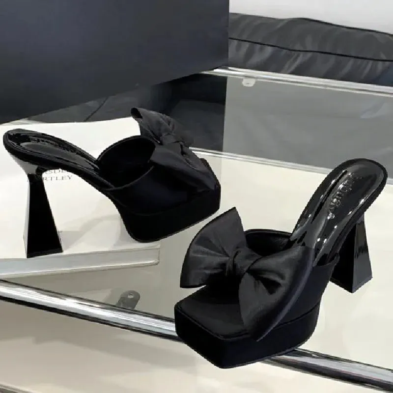 ADVBRIDGE  -  Elegant Bow Square Toe Women Sandals Summer Open Toe Square Heel Women High Heels Fashion Comfortable Super High Heel Dress Shoe