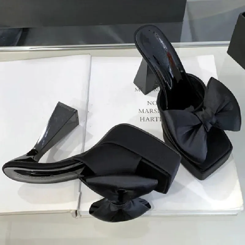 ADVBRIDGE  -  Elegant Bow Square Toe Women Sandals Summer Open Toe Square Heel Women High Heels Fashion Comfortable Super High Heel Dress Shoe
