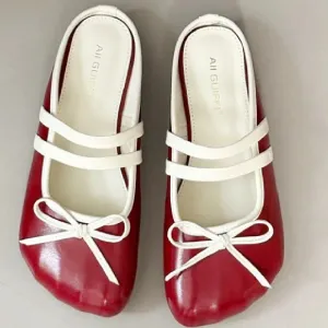 ADVBRIDGE  -  Sweet Bow Round Toe Women Sandals Narrow Band Non-slip Flat Sandals Summer Fashion Comfortable Patent Leather Mary Jane Shoes