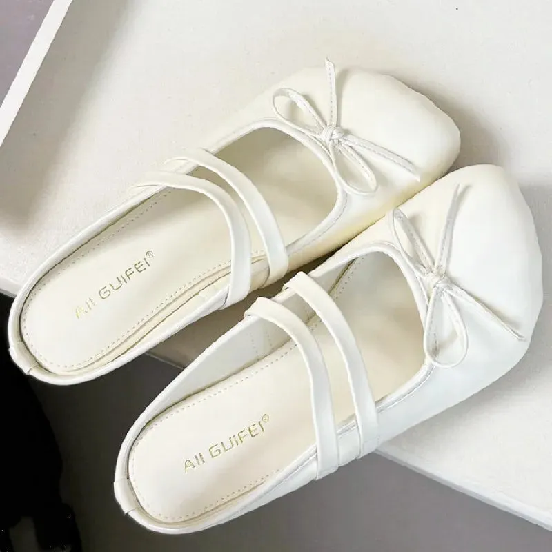 ADVBRIDGE  -  Sweet Bow Round Toe Women Sandals Narrow Band Non-slip Flat Sandals Summer Fashion Comfortable Patent Leather Mary Jane Shoes