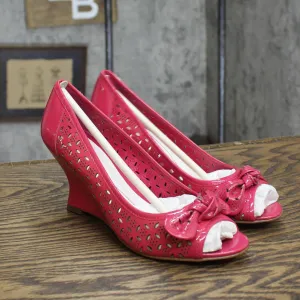 AK Anne Klein Womens Vintage Patent Leather Wedge Heels Dark Pink 5.5M
