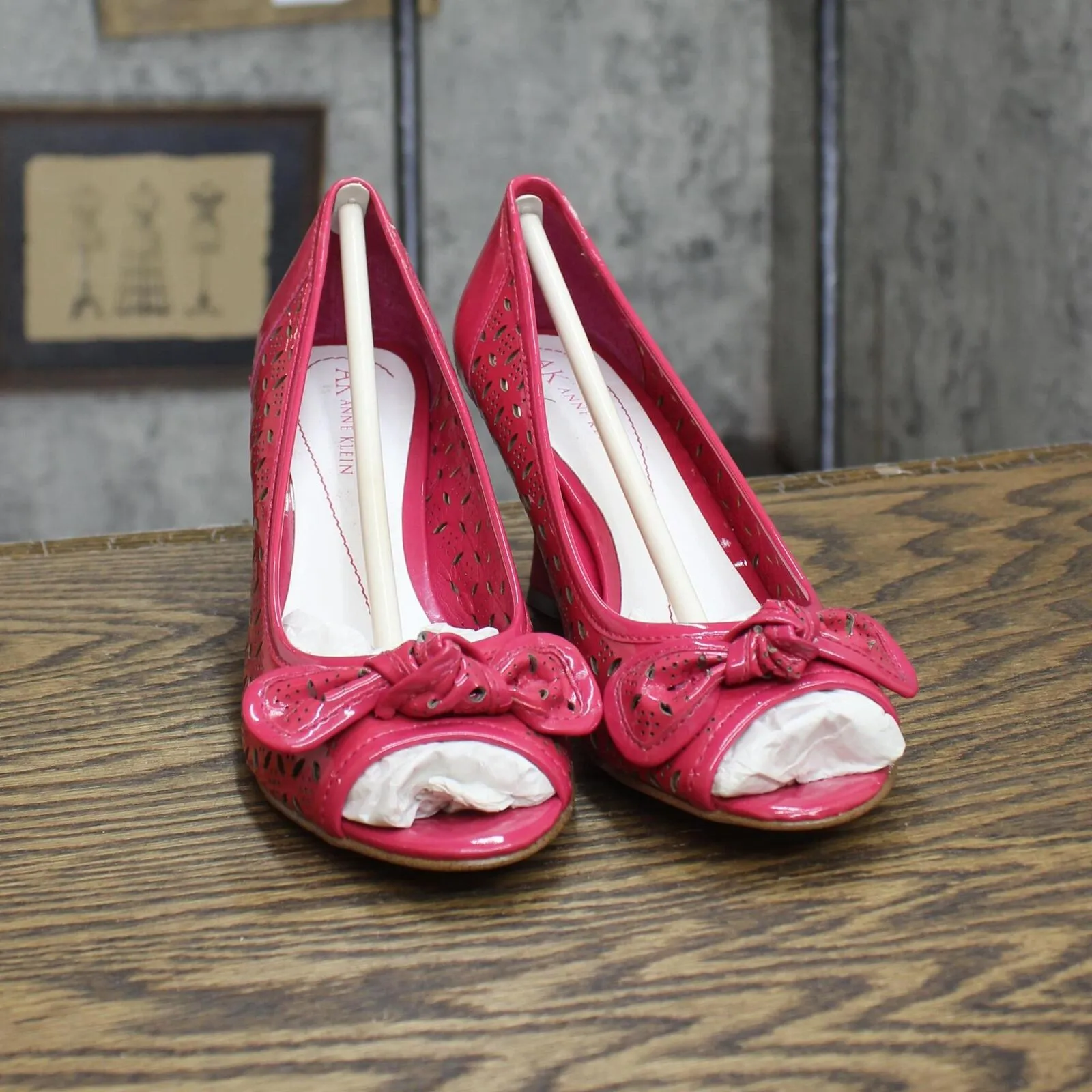 AK Anne Klein Womens Vintage Patent Leather Wedge Heels Dark Pink 5.5M
