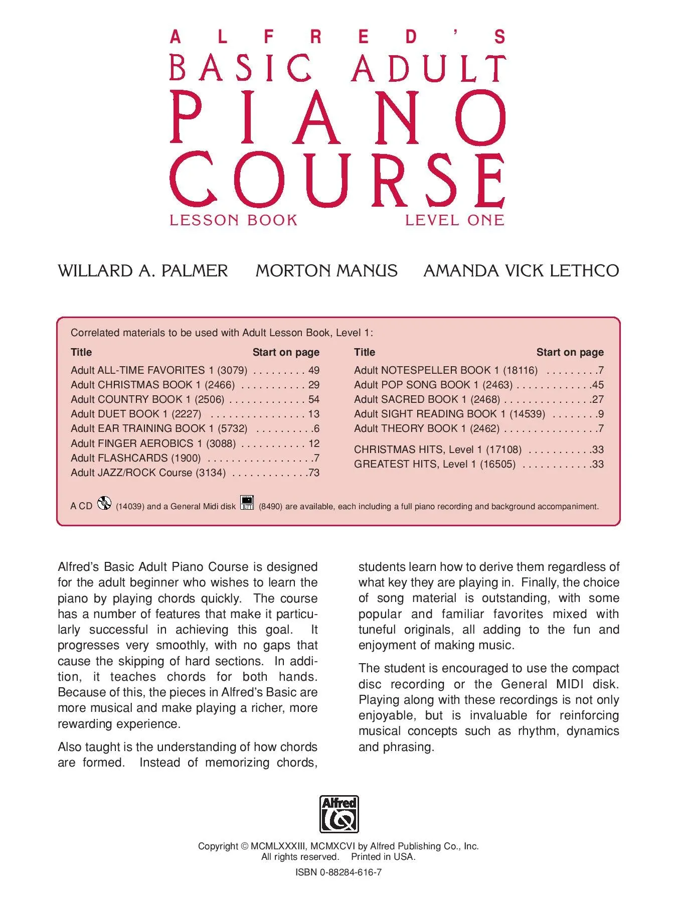Alfred's Basic Adult Piano Course: Lesson Book 1