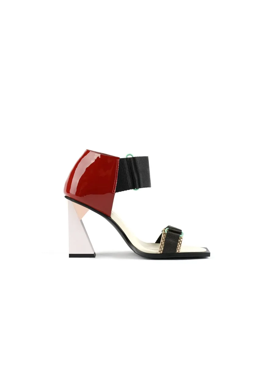 Alidia Block Color Leather Heel Sandal
